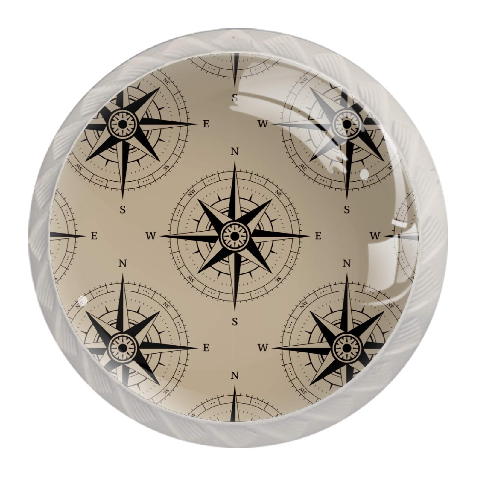 Vintage Nautical Compass Glass Drawer Knobs - 1.37×1.1 Inch Cabinet Hardware for Dresser, Kitchen, Bathroom & Office (Set of 4) - Perfect for Coastal, Beach House & Nautical Theme Decor