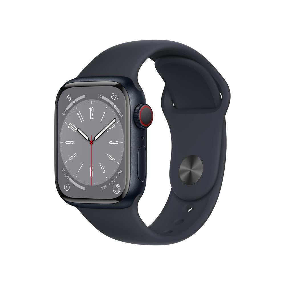 Apple Watch Series 8 (GPS + Cellular) 41mm Midnight Aluminum Case with Midnight Sport Band - Fitness Tracking, Heart Rate Monitor, Water Resistant for Swimming & Workouts