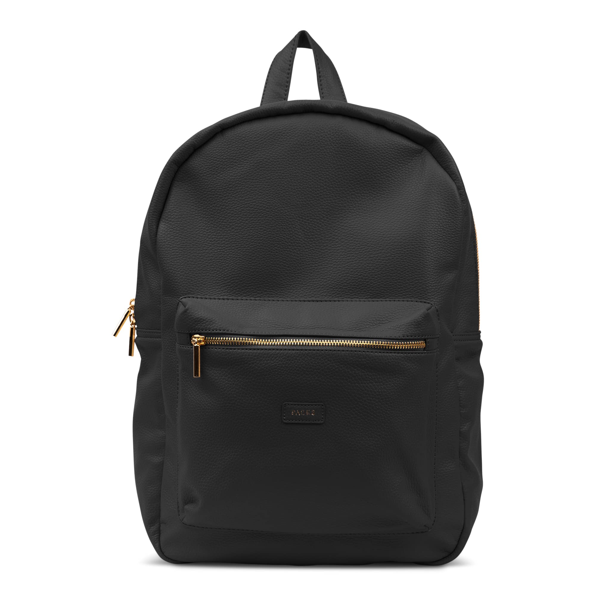 Vegan Leather Laptop Backpack for Women & Men - Stylish Commuter Bag with Padded Shoulder Straps & Metal Zippers - Perfect for Travel, Business, School & College - Black/Gold Designer Backpack Purse - Great for Work, Daily Commute & Student Life
