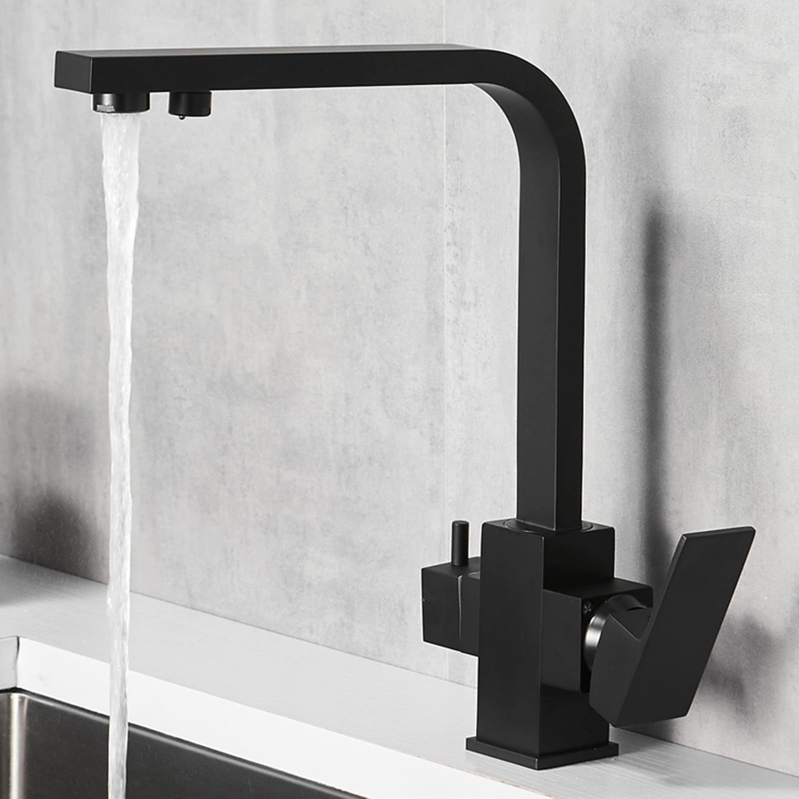 3-Way Black Kitchen Faucet with Hot/Cold Water for Sink