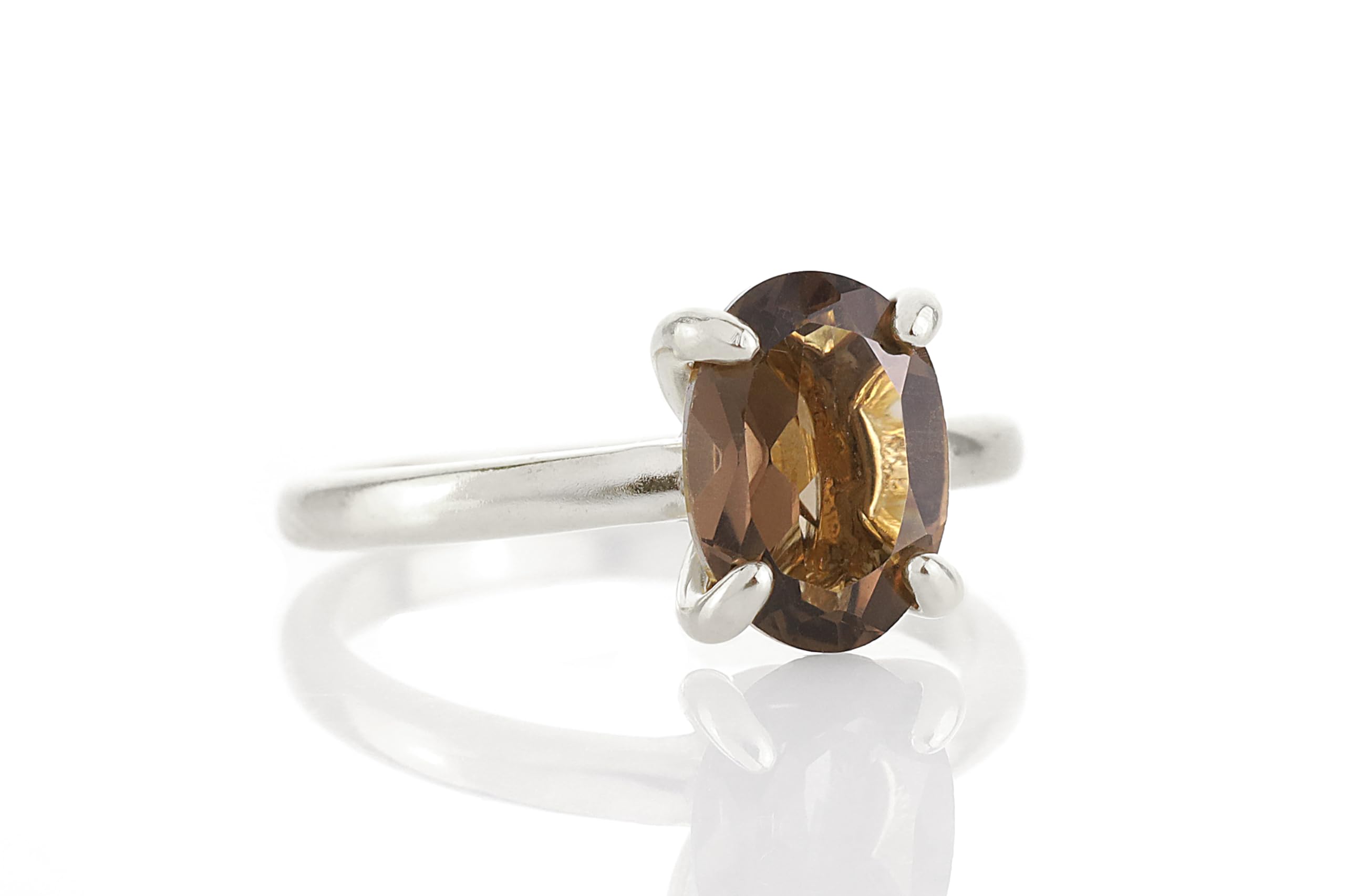 Smoky Quartz Prong Ring - Handmade Delicate Yellow Gold Gemstone Ring for Women | Stackable Fashion Jewelry | Unique Anniversary & Engagement Gift with Box | Perfect for Weddings, Parties & Everyday Wear
