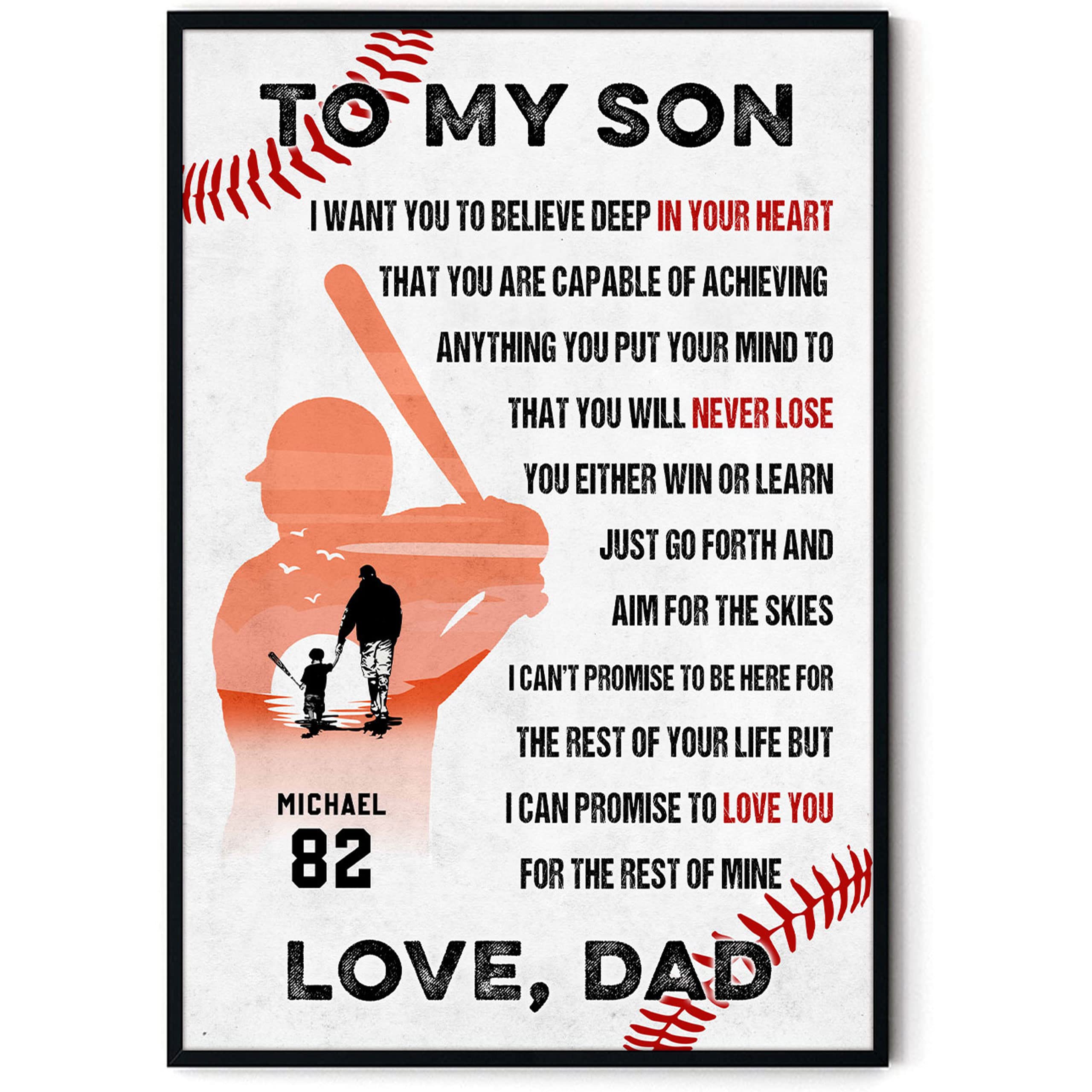 Personalized Baseball Wall Art for Boys - Custom Name & Number Motivational Poster - Perfect Gift for Sons, Baseball Players, Batters - Birthday, Anniversary Home Decor - Vertical Print for Bedroom, Game Room & Sports Themed Spaces