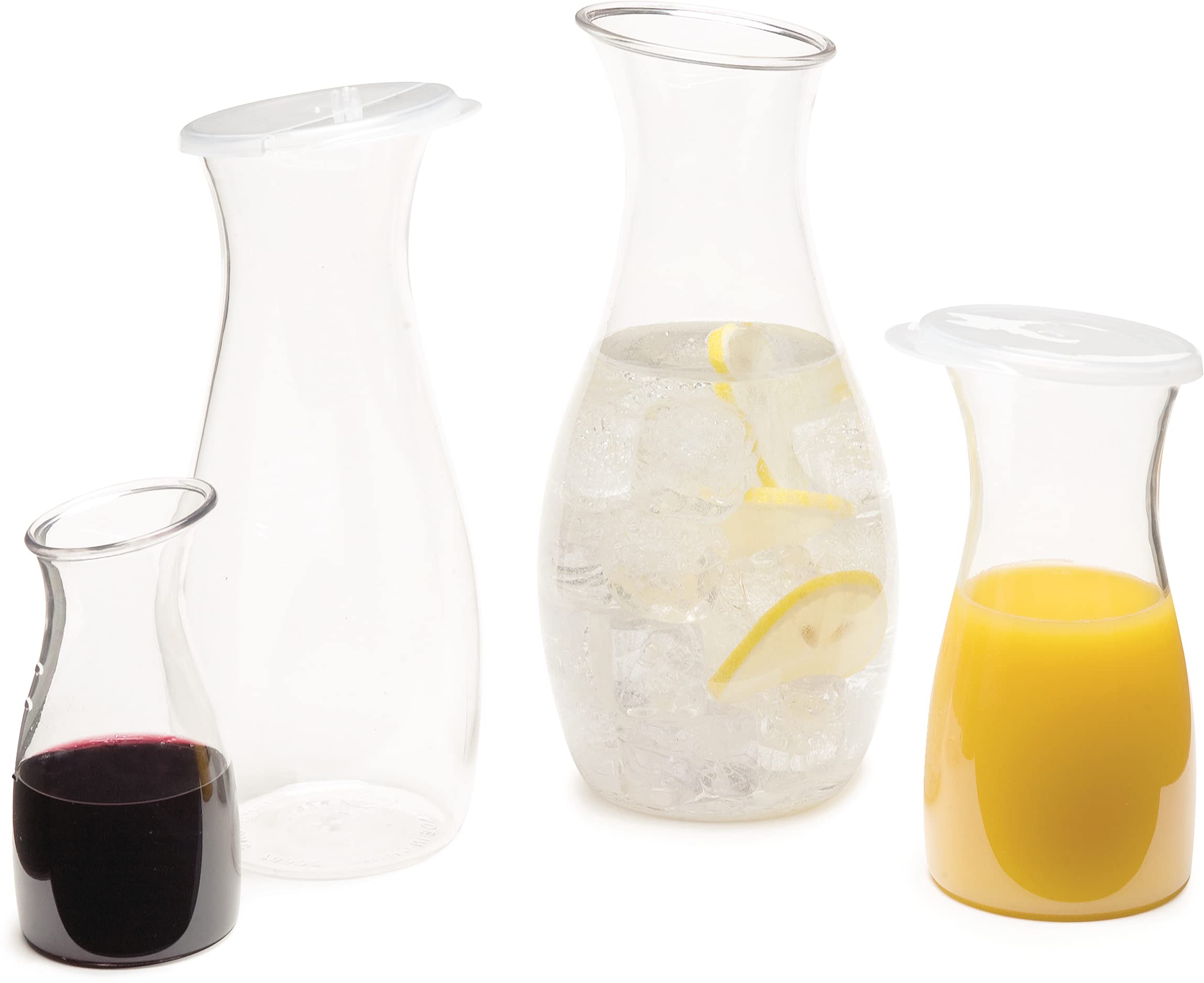 Carlisle 7090307 Cascata 1.5L Clear Plastic Juice Carafe - BPA-Free Beverage Dispenser for Restaurants, Catering & Home Use (Pack of 12) - Perfect for Iced Tea, Lemonade, Party Drinks & Refrigerator Storage