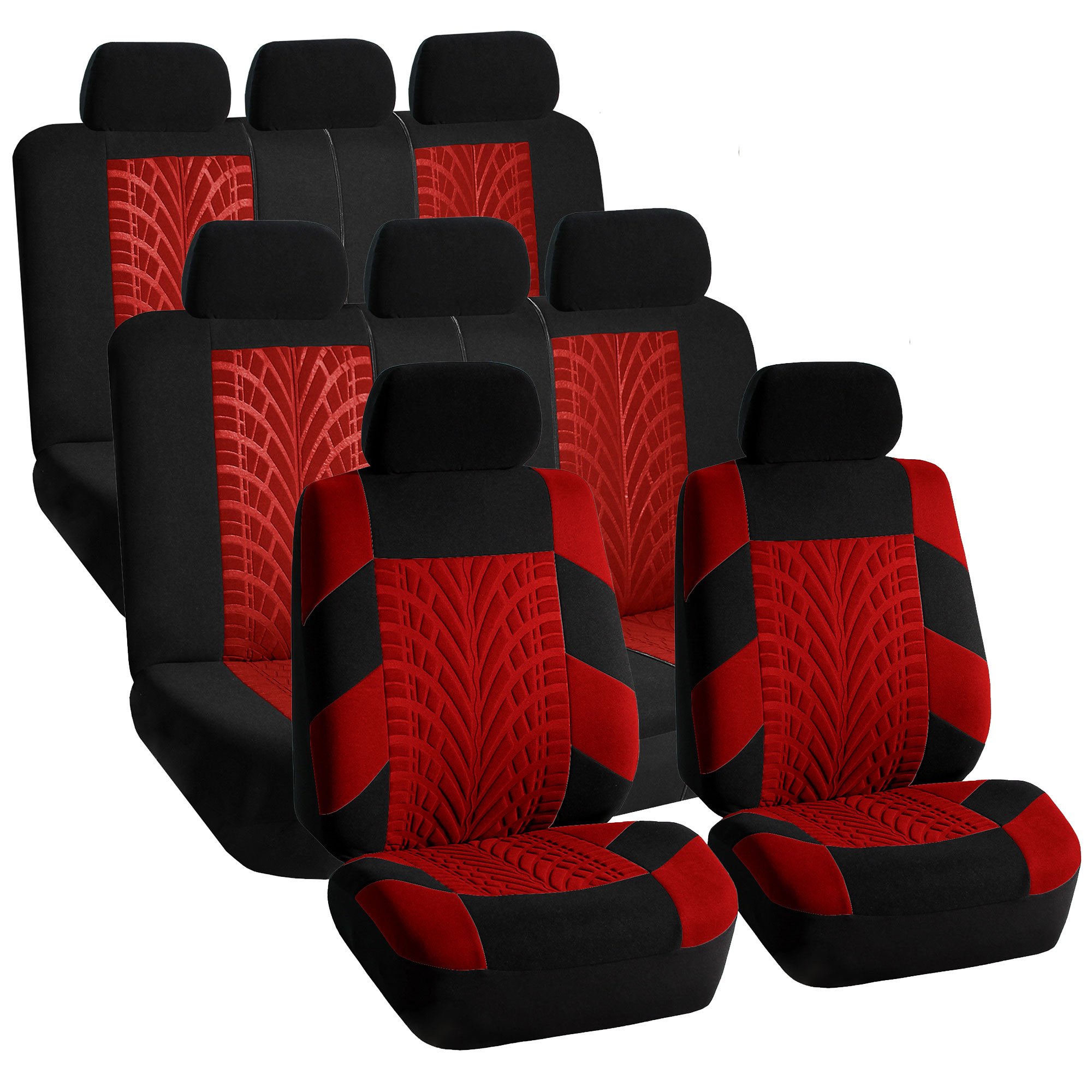 FH Group Universal 3-Row Car Seat Covers Set - Red, Airbag Compatible & Split Rear Design for Cars, Trucks & SUVs | Durable Interior Accessories for Travel, Commuting & Family Road Trips