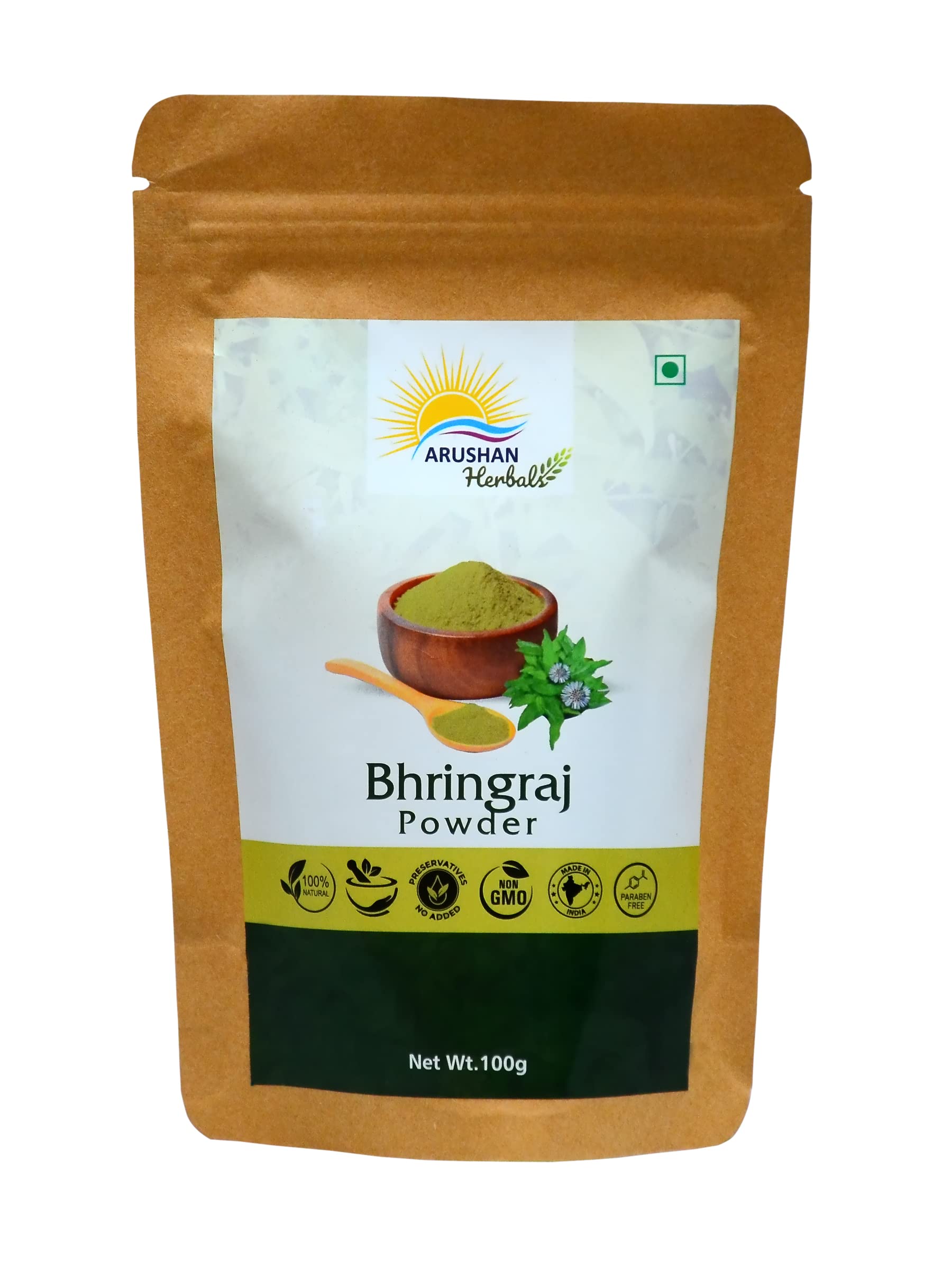 Arushan Herbals Natural & Pure Bhringraj Powder for Hair Growth & Scalp Care - 100gm | Ayurvedic Treatment for Hair Loss, Dandruff & Gray Hair | Perfect for DIY Hair Masks & Herbal Remedies