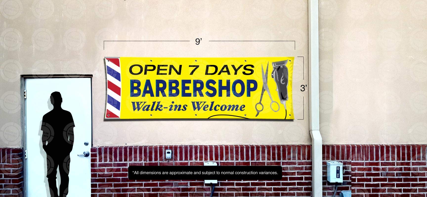 3ft x 9ft Open 7 Days Barbershop Walk-Ins Welcome Banner - Salon Business Sign for Barber Shops, Beauty Boutiques & Hair Salons - Perfect for Storefront Windows & Reception Areas