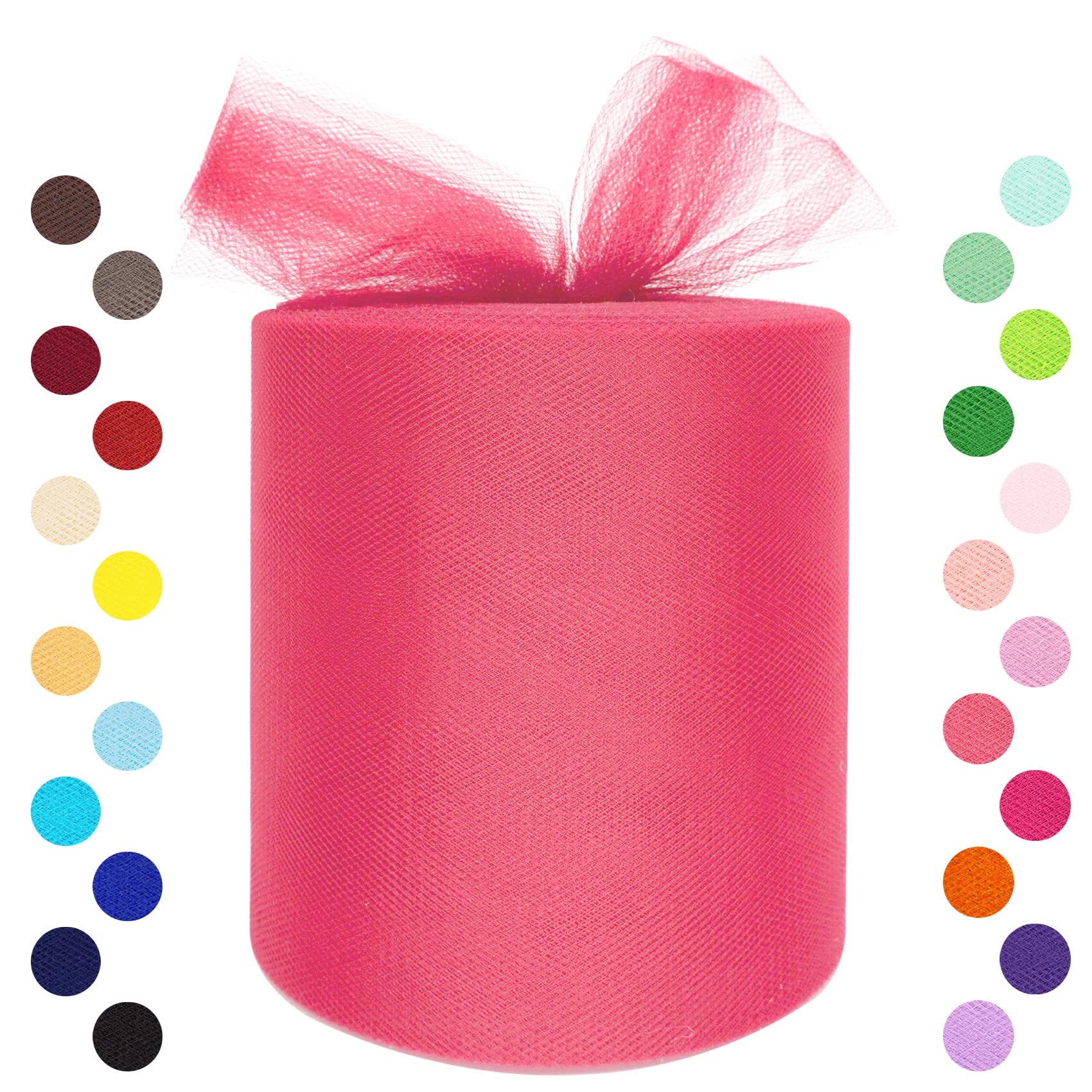 6 Inch x 200 Yard (600 Feet) Coral Red Tulle Fabric Roll - Premium DIY Tutu Material for Wedding, Bridal Shower & Baby Shower Decorations | Perfect for Party Backdrops, Gift Wrapping & Craft Projects (Watermelon Red)