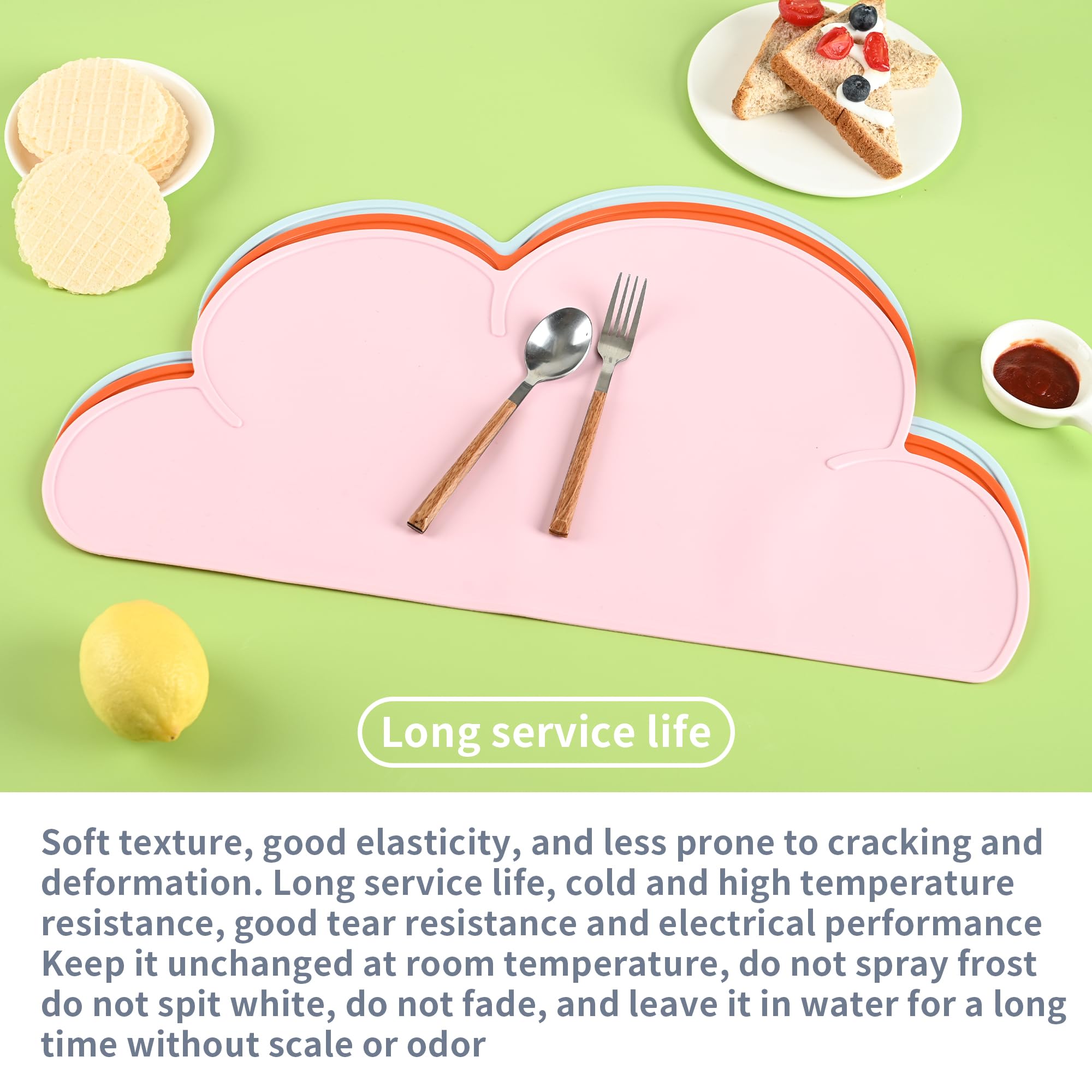 Non-Slip Silicone Placemats Set of 3 - Cloud Shaped BPA-Free Table Mats with Raised Edges | Easy Clean & Roll Up | Perfect for Dining Tables, Restaurants, Picnics & Travel | Waterproof & Reusable Home Decor
