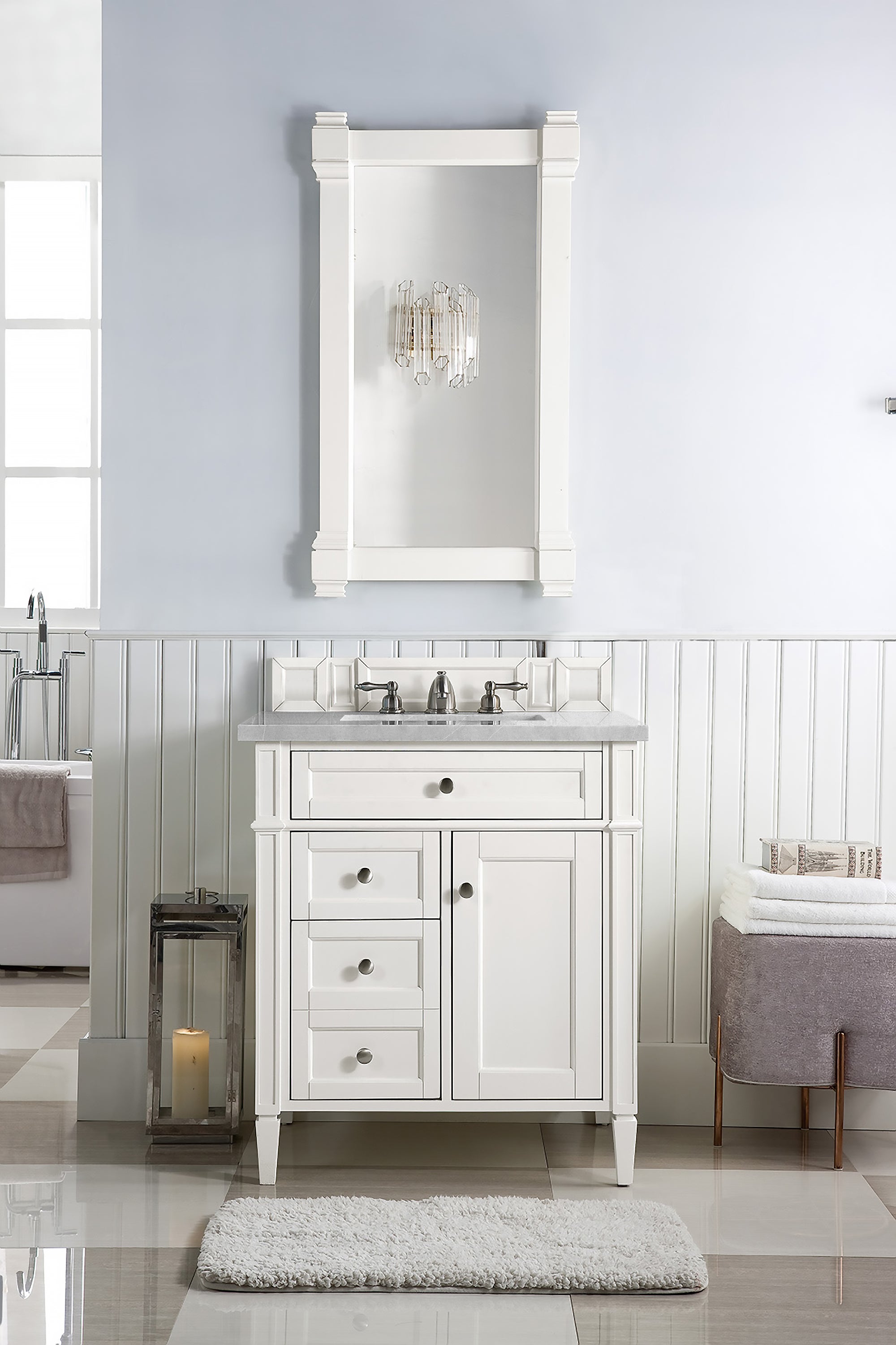 Brittany 30-Inch Single Bathroom Vanity Set with 3CM Eternal Serena Quartz Top in Bright White - Perfect for Modern Master Bathrooms & Powder Rooms