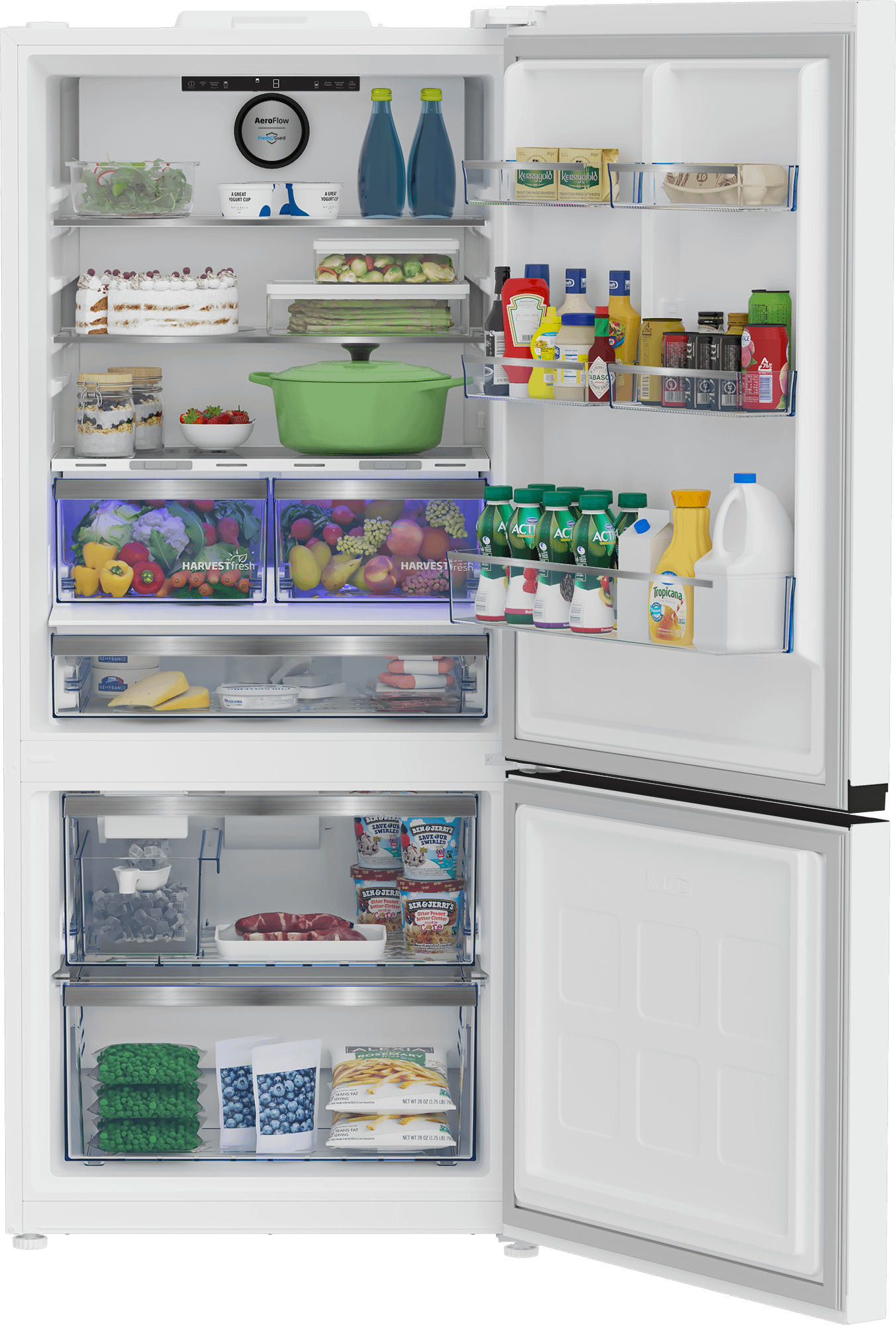 Beko BFBF30116WHIM 30 Inch Bottom Freezer Refrigerator - Energy Efficient Stainless Steel French Door Fridge for Kitchen, Home & Office Use