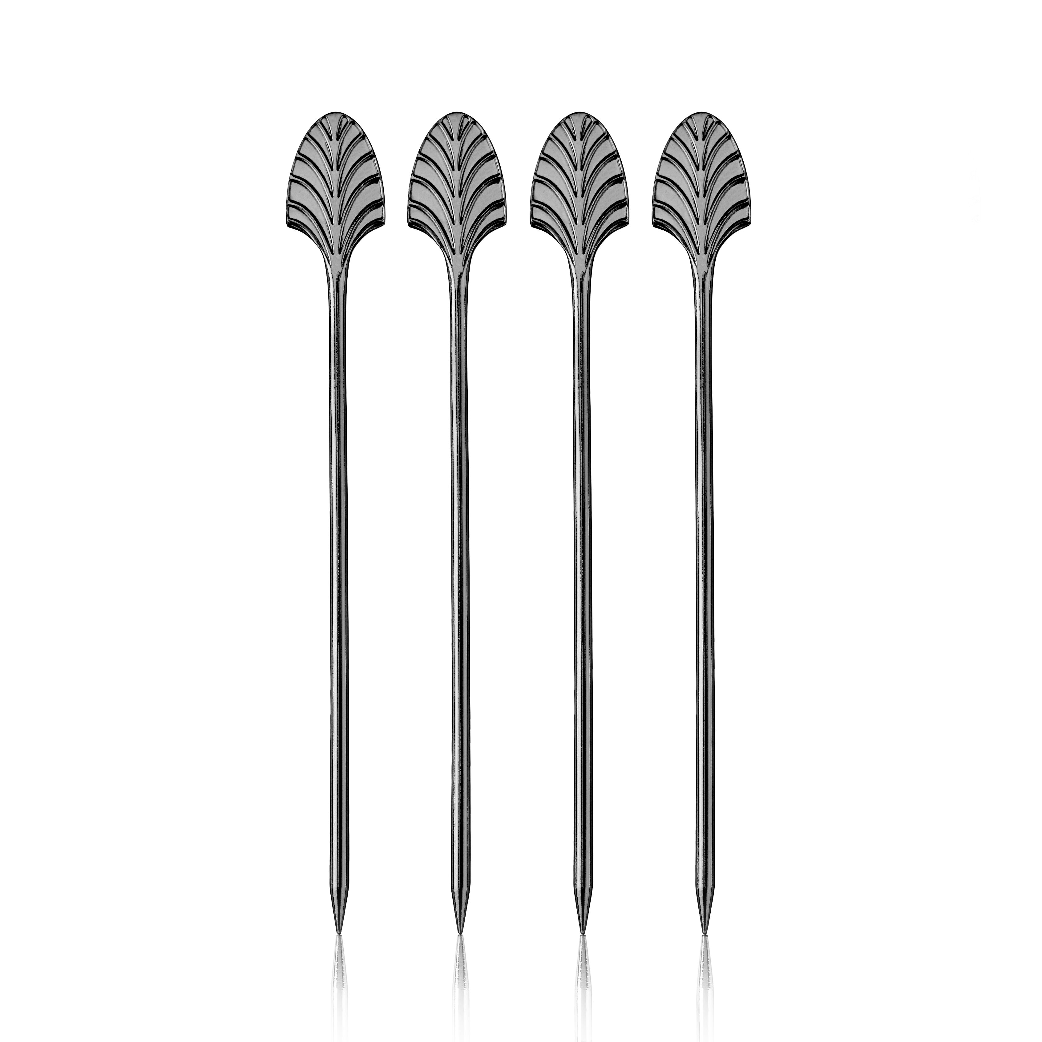 Art Deco Cocktail Picks - Set of 4 Gunmetal Bar Accessories for Martini, Olive, and Garnish - Perfect for Home Bars, Parties, and Entertaining