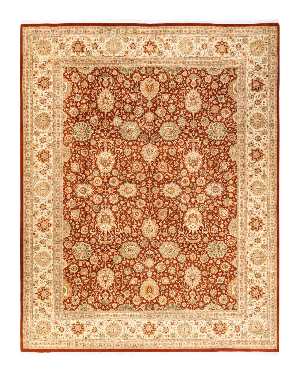 Handmade Traditional Oriental Mogul Red Wool Area Rug 8x10 - One of a Kind Hand Knotted Solo Rugs for Living Room, Bedroom & Home Decor