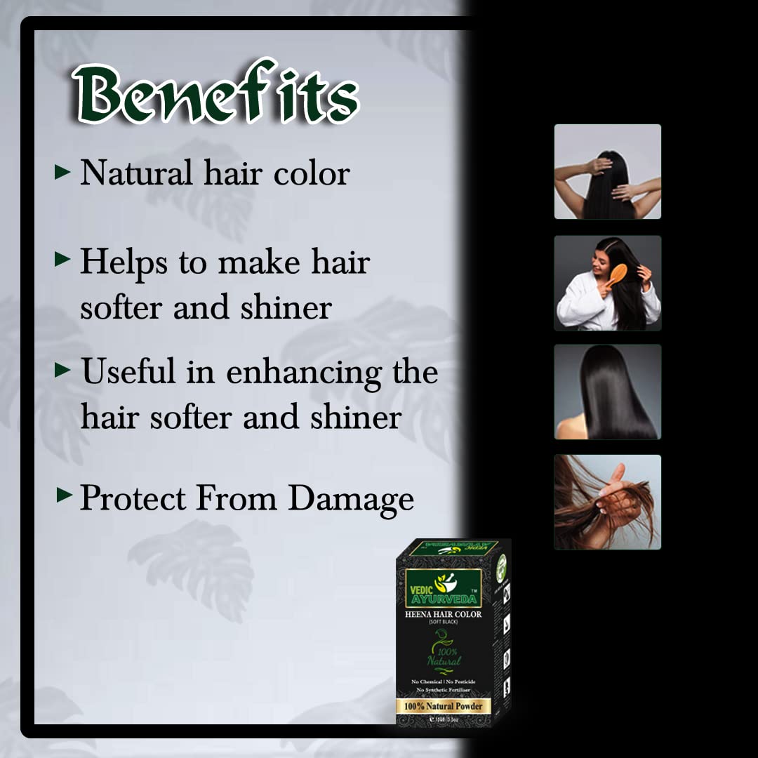 VedicAyurveda Natural Soft Black & Dark Brown Henna Hair Color Combo Pack - 100% Organic Herbal Hair Dye for Gray Coverage & Hair Conditioning | Perfect for At-Home Hair Coloring & Natural Hair Care Routine