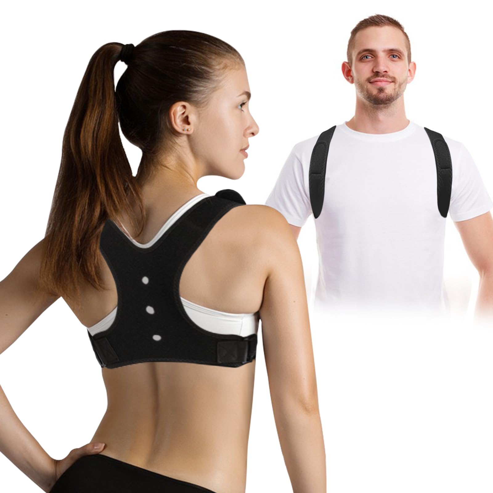 Adjustable Posture Corrector for Women & Men - Breathable Upper Back Brace for Pain Relief in Neck, Shoulder & Clavicle - Black | Improve Posture at Work, Home & Gym