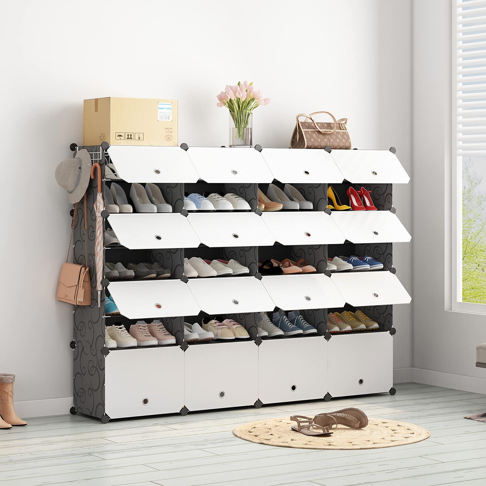 Aeitc 64 Pairs Expandable Stackable Shoe Rack Organizer - Space Saving Shoe Storage Cabinet for Entryway, Hallway & Closet | Perfect for Small Apartments, Dorm Rooms & Tight Spaces
