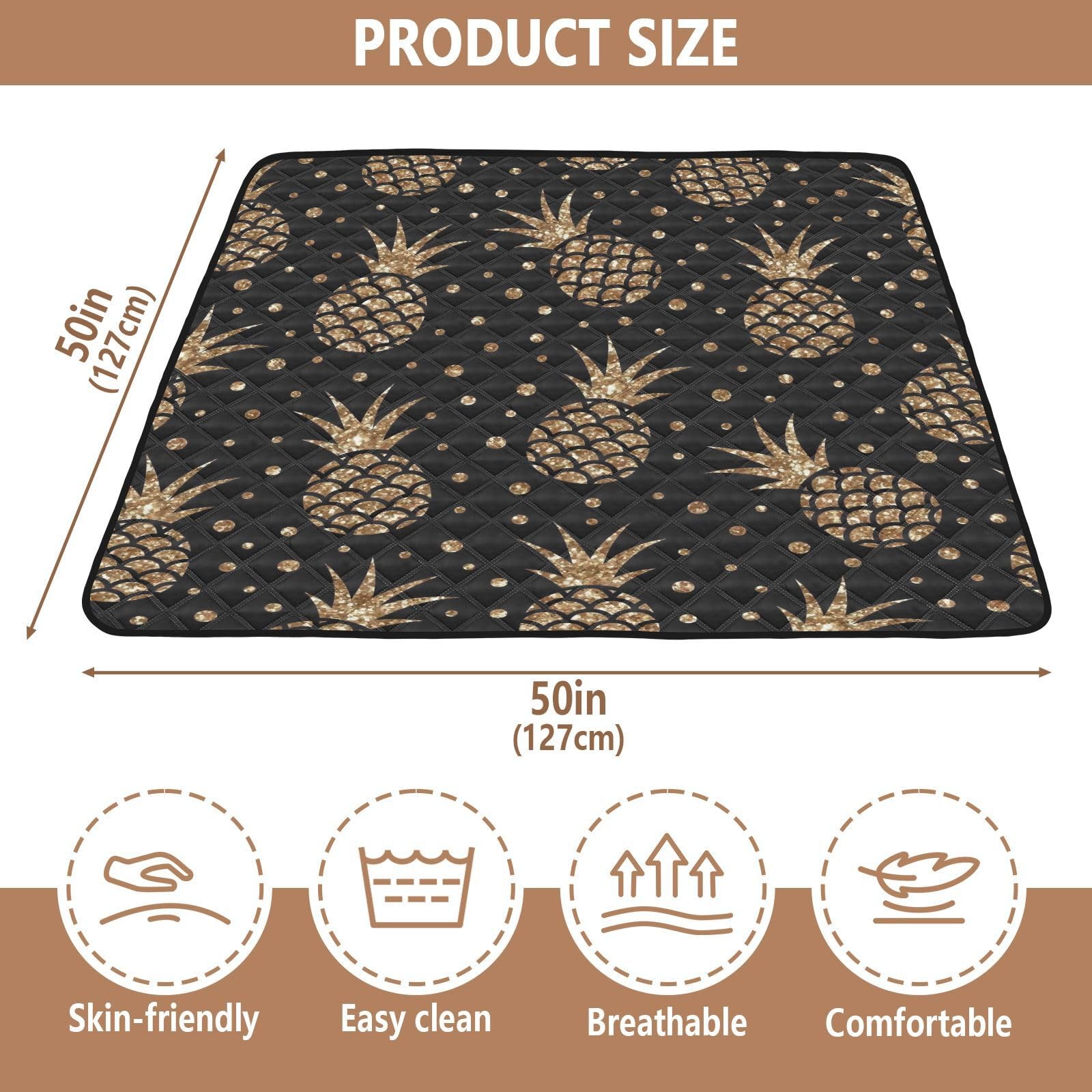 Premium Gold Glitter Pineapple Baby Play Mat - 50