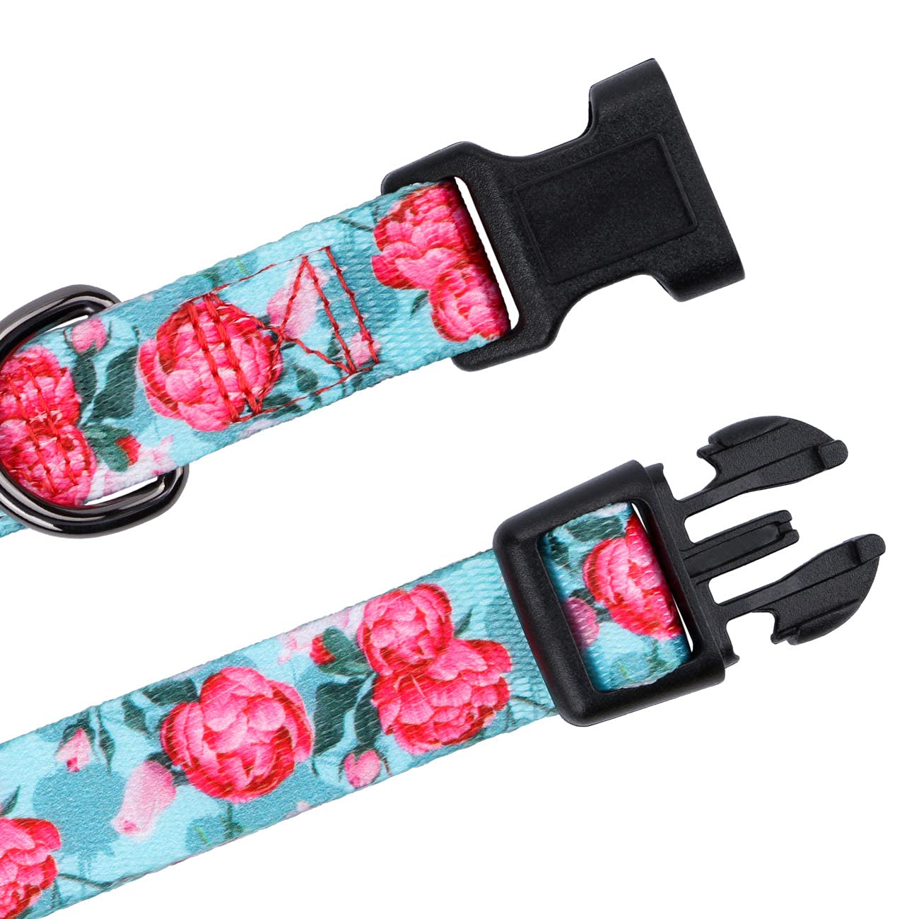 Rhea Rose Floral Print Dog Collar for Small Female Dogs - Summer Flower Design in Turquoise Blue | Perfect for Outdoor Walks, Pet Photos & Special Occasions
