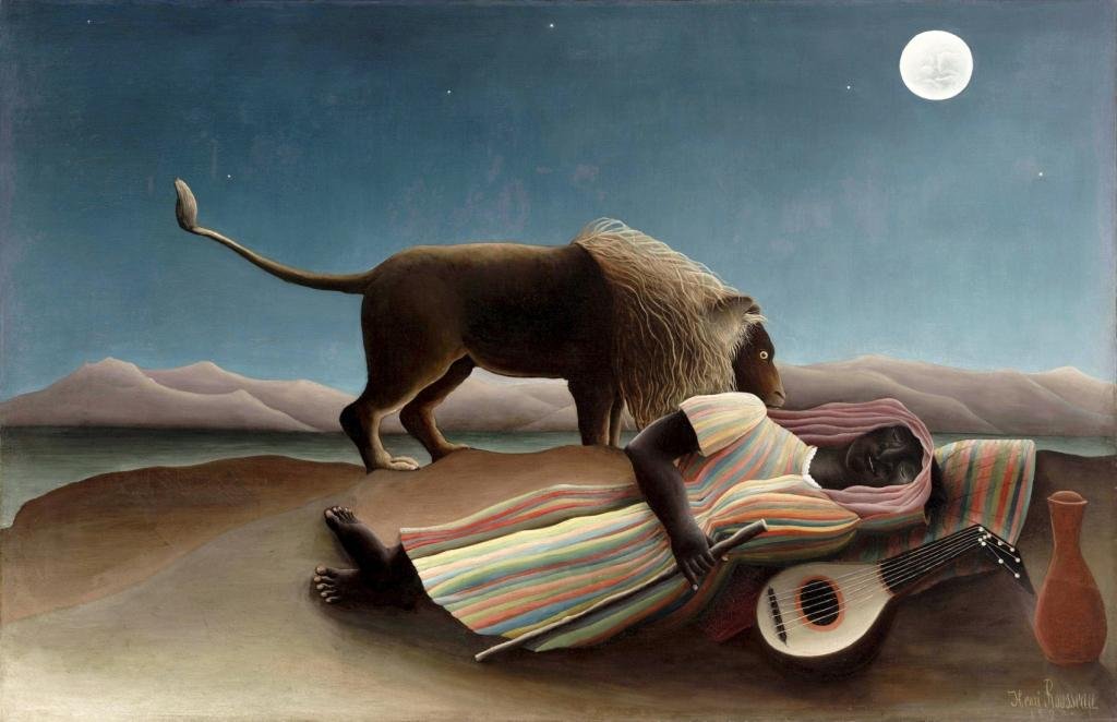 The Sleeping Gypsy 1897 Primitivism Art Print - Vintage Henri Rousseau Painting Reproduction for Home & Office Wall Decor