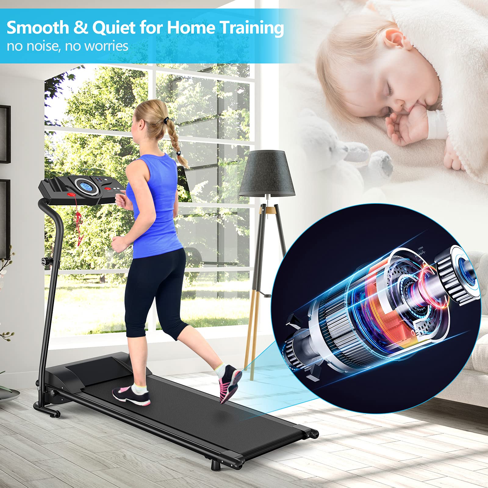 GYMAX Folding Electric Treadmill - 2.25HP Motorized Running Machine with 12 Workout Programs, LCD Display & Bluetooth Speaker | Compact Home Gym Equipment for Cardio Training | Perfect for Small Spaces, Apartments & Home Office Workouts