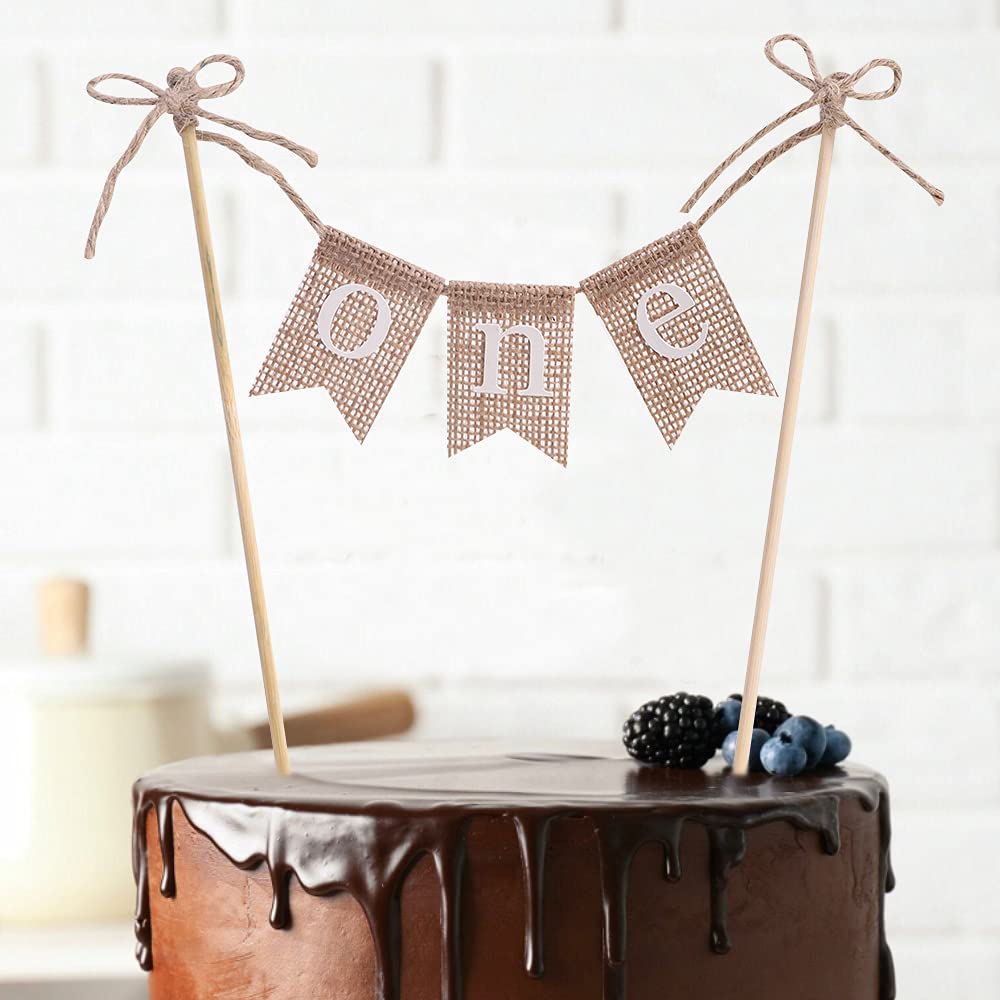 Handmade Burlap Cake Topper for Baby Showers & Birthdays - Customizable ONE Cake Decoration for Gender Reveal Parties, Wedding Anniversaries & Special Celebrations