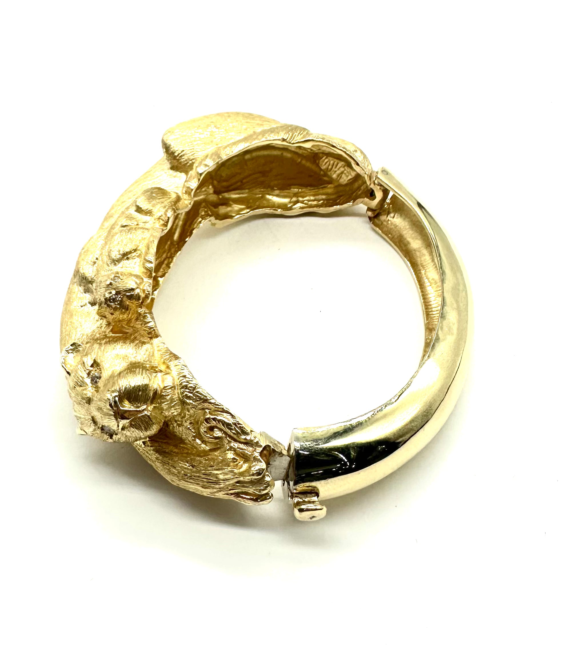 14K Yellow Gold Diamond Panther Mother and Baby Bangle Bracelet - Elegant Jewelry Gift for Women, Perfect for Mother's Day, Birthday & Special Occasions