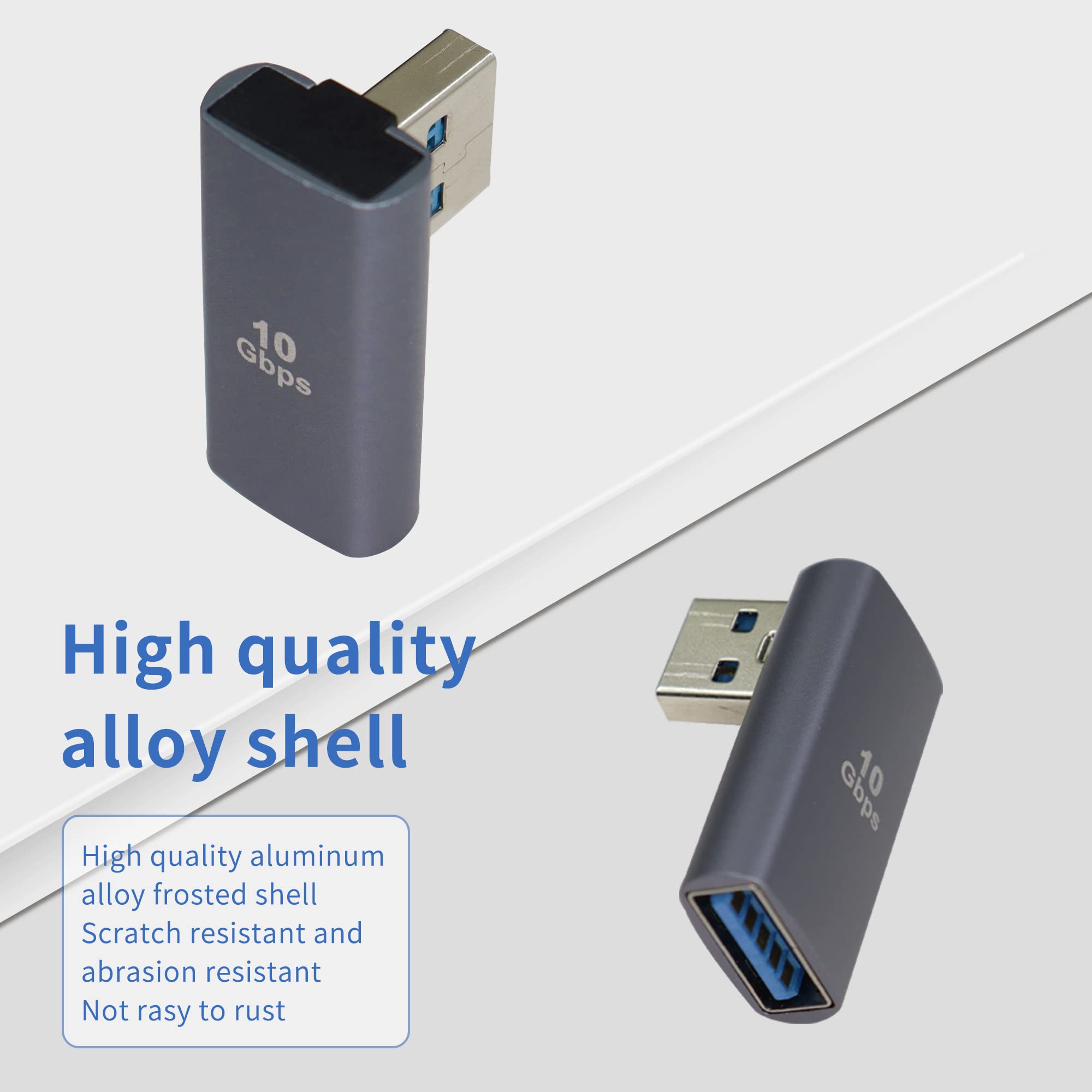 QIANRENON 90 Degree USB 3.1 Adapter - Left Angle USB A Male to Female Coupler - 10Gbps High Speed Data Transfer - Compatible with Power Banks, Tablets, Laptops (2 Pack) - Perfect for Tight Spaces & Cable Management