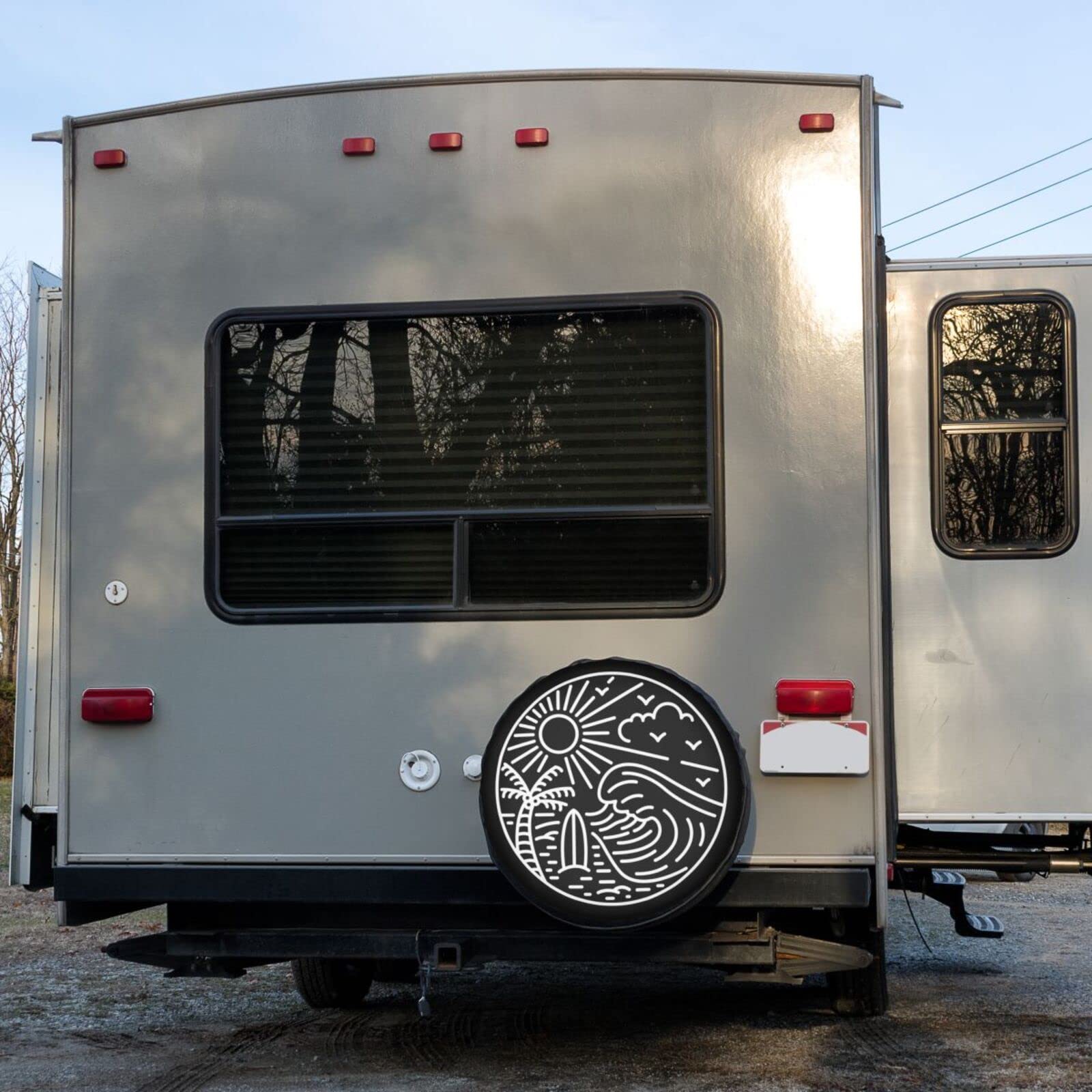Great Wave Surfboard Spare Tire Cover - 17 Inch Dust-Proof Wheel Protector for RV, SUV, Trailer & Most Vehicles | Perfect for Beach Trips & Outdoor Adventures
