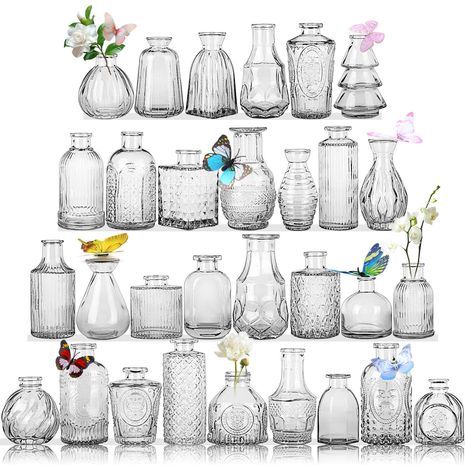 30-Piece Bulk Glass Bud Vases Set - Small Clear Flower Vases for Wedding Centerpieces, Table Decor, Christmas Home Decor - Perfect for Wedding Receptions, Holiday Parties & Floral Arrangements (Clear, 30 pcs)