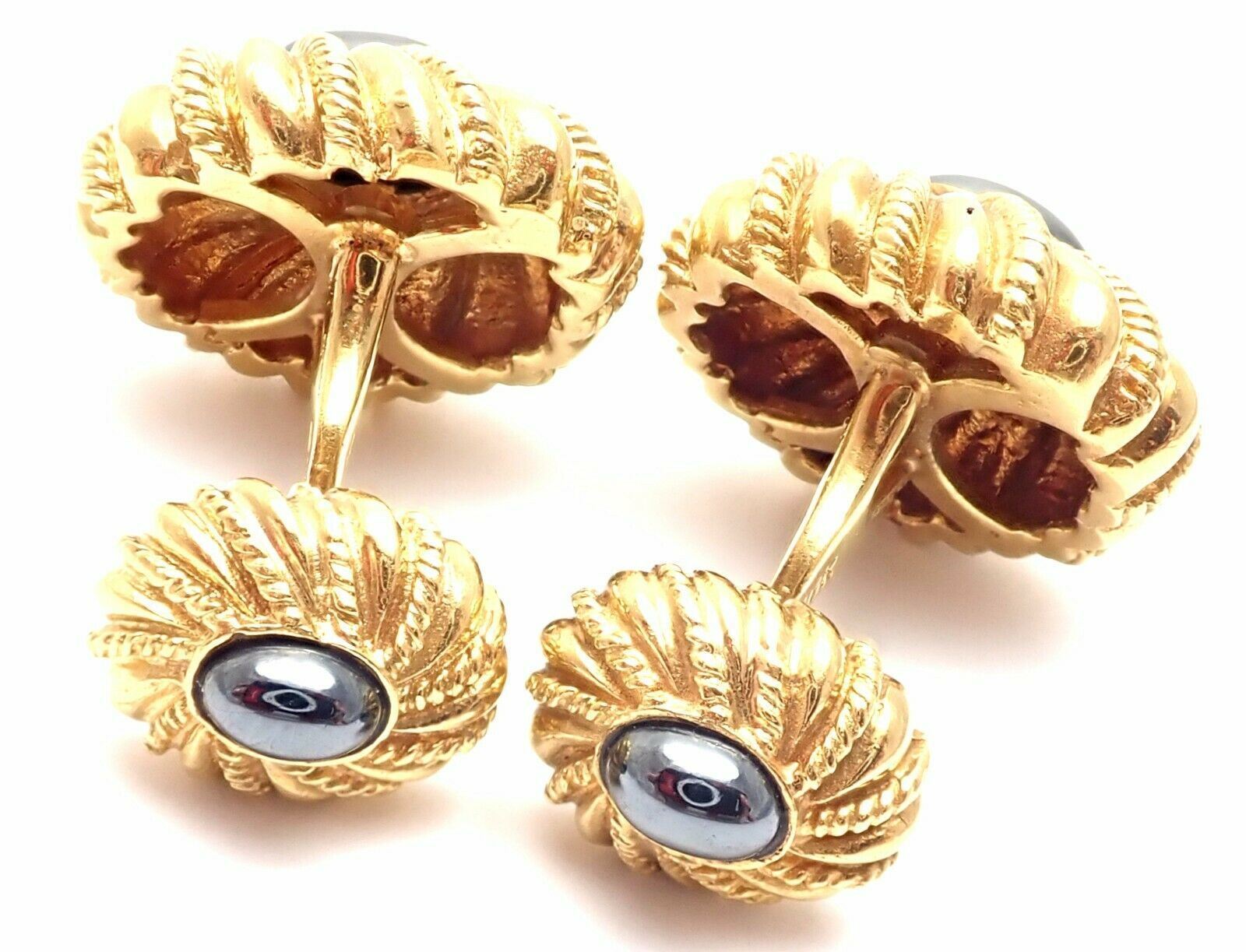 Authentic Tiffany & Co Jean Schlumberger 18k Yellow Gold Hematite Cufflinks for Men - Luxury Dress Shirt Accessories for Weddings & Formal Events