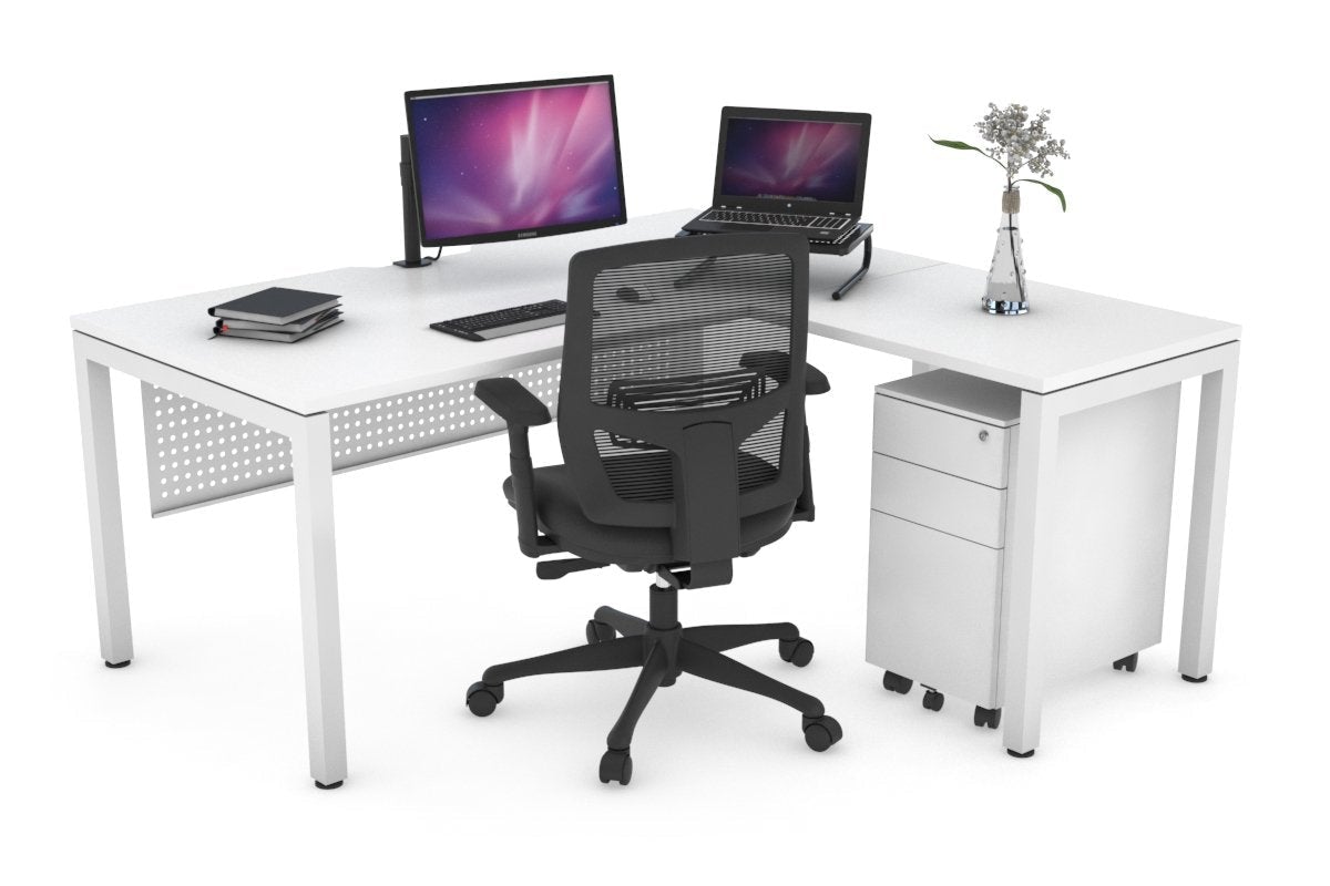 L Shaped Corner Office Desk with Quadro Square Legs - 1400L x 1800W Dimensions, Cable Management Scallop - Perfect for Home Office, Gaming Setup & Small Workspace