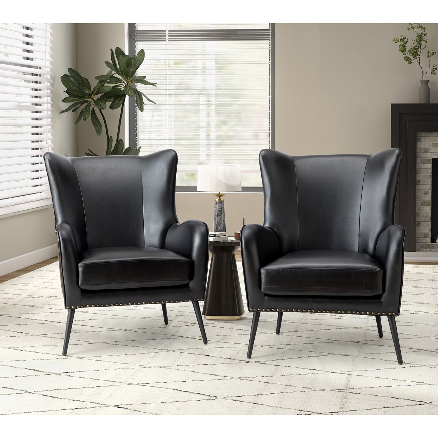Stylish Shepherd Wingback Vegan Leather Armchair - Modern PU Leather Accent Chair for Living Room, Bedroom & Office - Comfortable Mid-Century Design with Optional Types