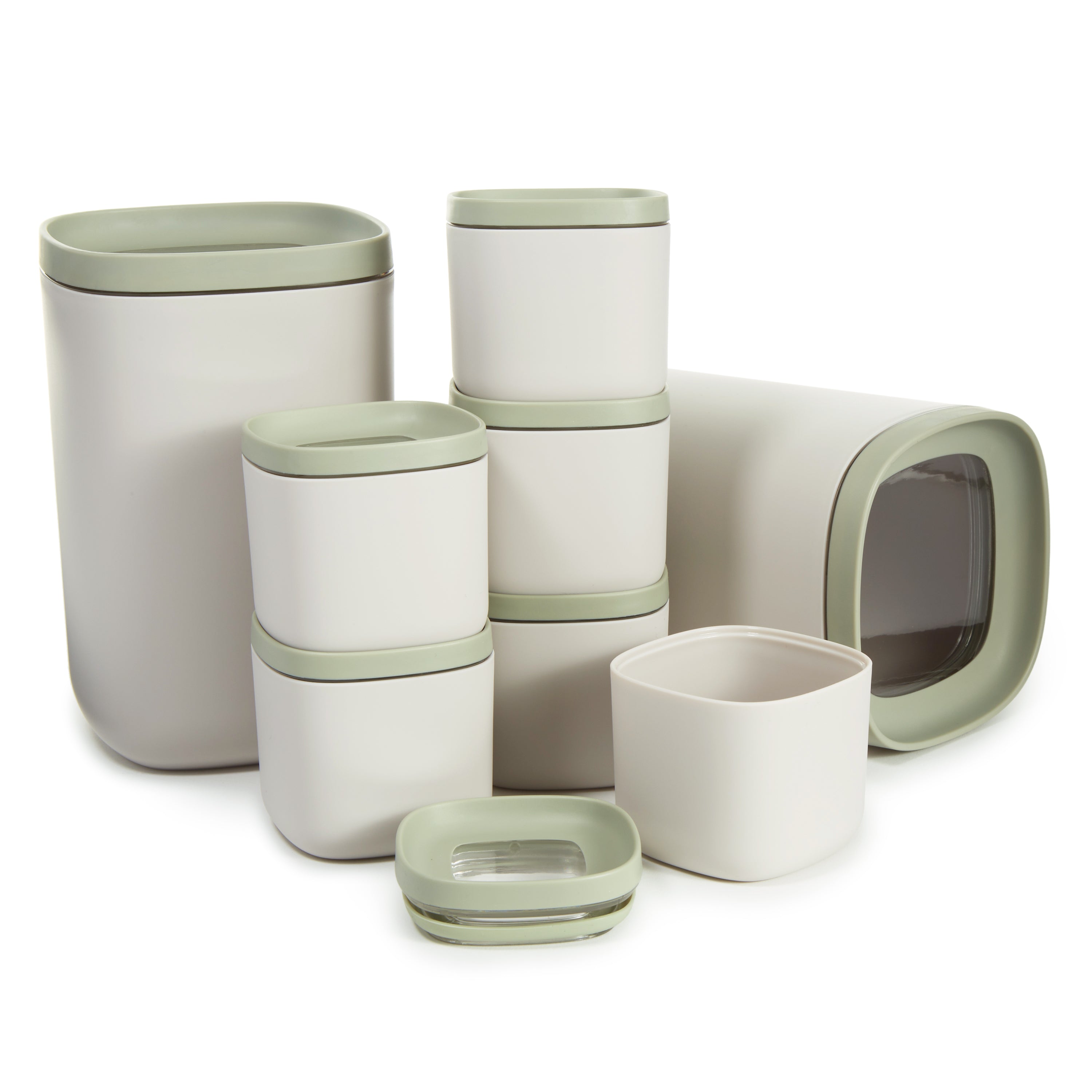 BergHOFF Balance 8-Piece Stackable Food Storage Container Set | Airtight Kitchen Organizers in Moonmist & Sage Colors | Perfect for Meal Prep, Leftovers & Pantry Organization
