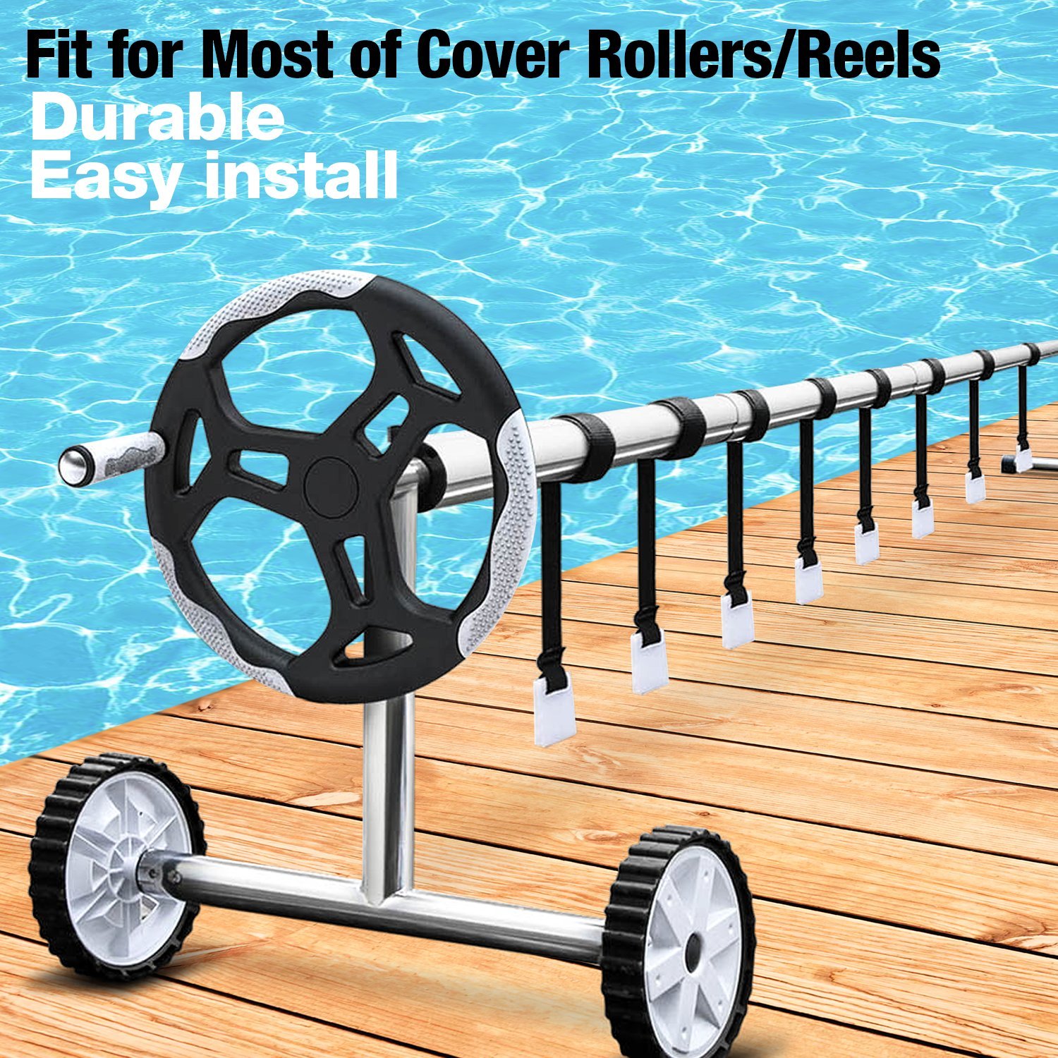 HENMI Universal In-Ground Pool Solar Cover Reel Attachment Kit - 8 Adhesive Nylon Straps, Tabs, Cord Plates & Buckles for Solar Blanket Straps - Perfect for Easy Swimming Pool Cover Storage and Maintenance