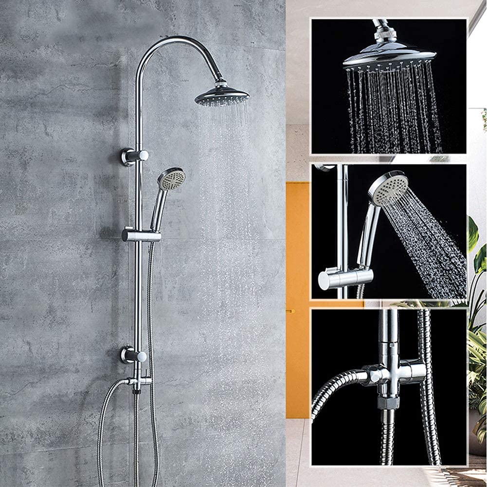 Premium Exposed Shower Faucet System - Wall Mounted Brass Single Handle Mixer Tap with Hand Shower & Rain Shower Head - Chrome Finish for Modern Bathrooms | Perfect for Master Bath, Guest Bath & Spa-Like Shower Experience