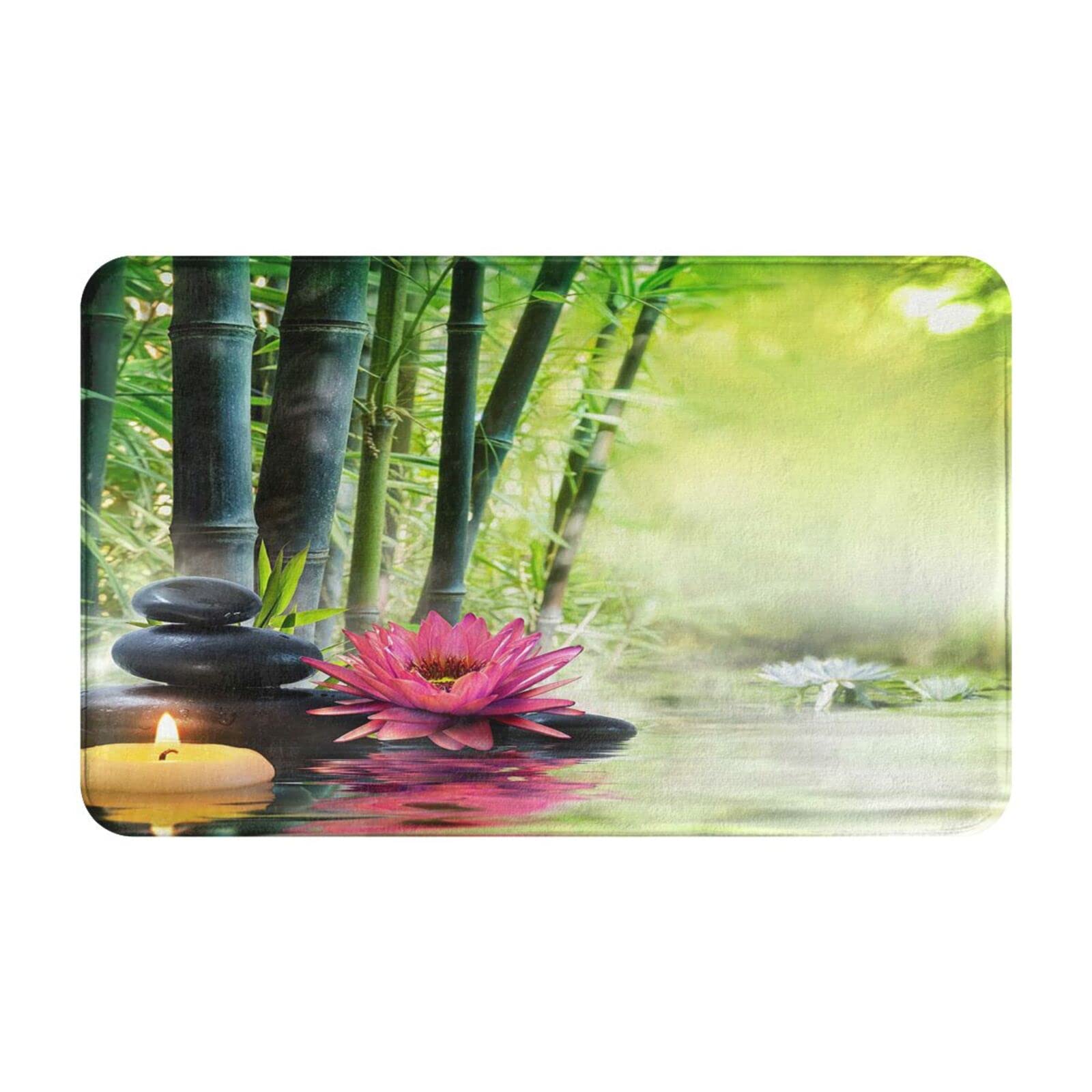 Green Bamboo Lotus Area Rug - Indoor/Outdoor Non-Slip Carpet for Living Room, Bedroom, Bath Mat & Doormat - Home Decor Floor Mat for Entryway, Patio & Bathroom Use