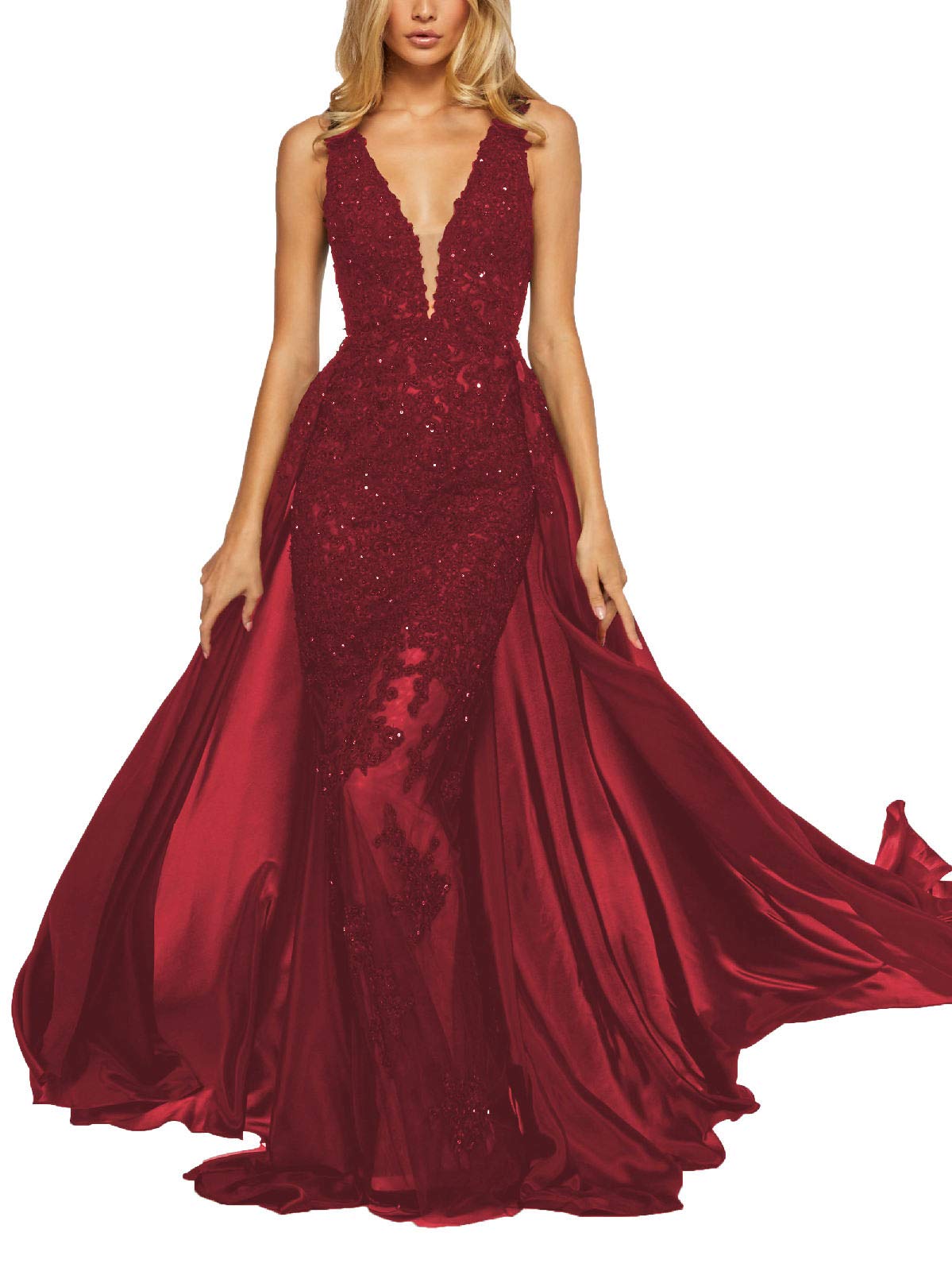 Elegant Yisha Bello Women's Formal Evening Gowns with Detachable Train - Long Ball Gown Dresses for Prom, Wedding, Gala & Special Occasions