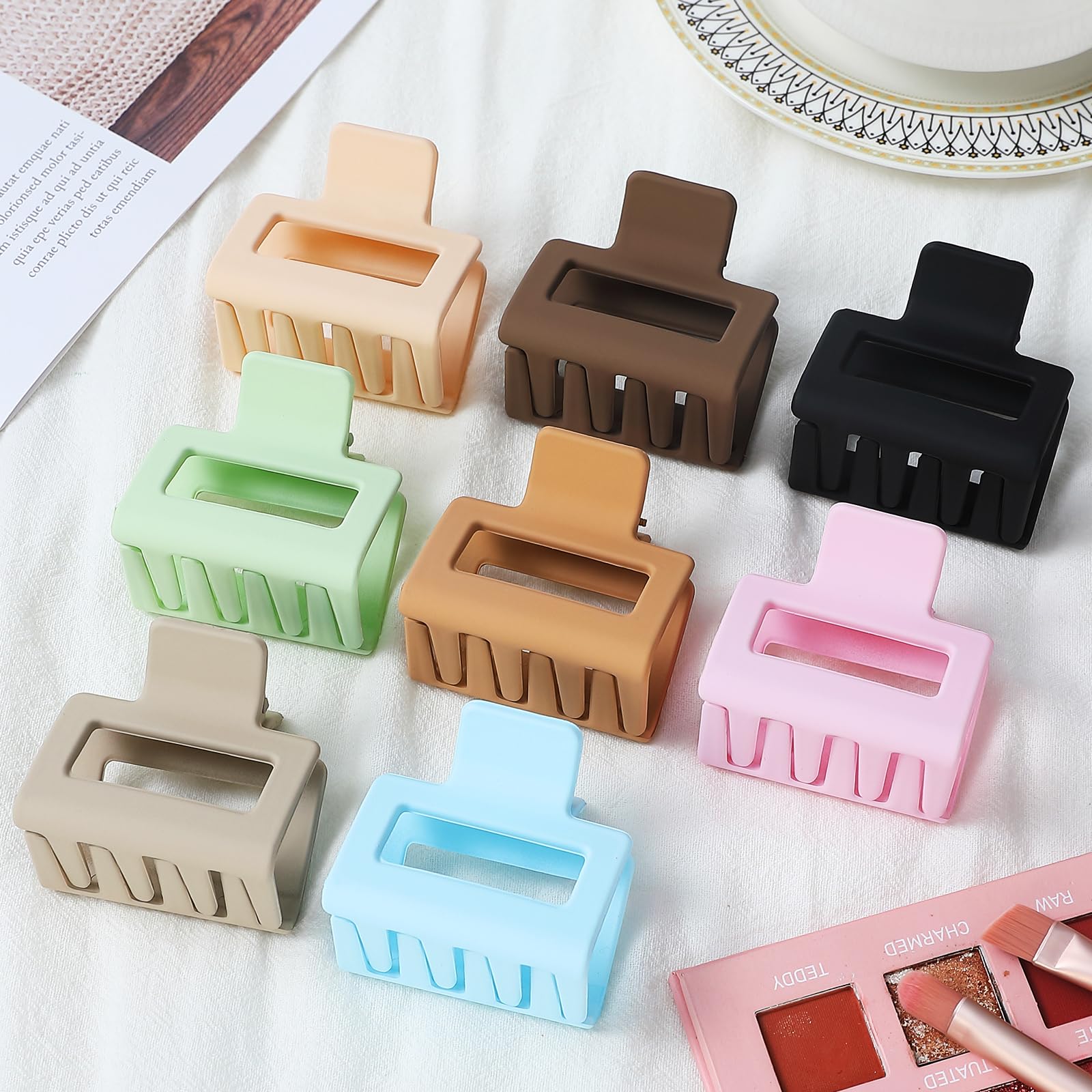 8 Pack Small Rectangle Claw Clips for Thin, Medium & Thick Hair - 2 Inch Cute Jaw Hair Clips for Women & Girls - Perfect for Ponytails, Buns & Everyday Hairstyles