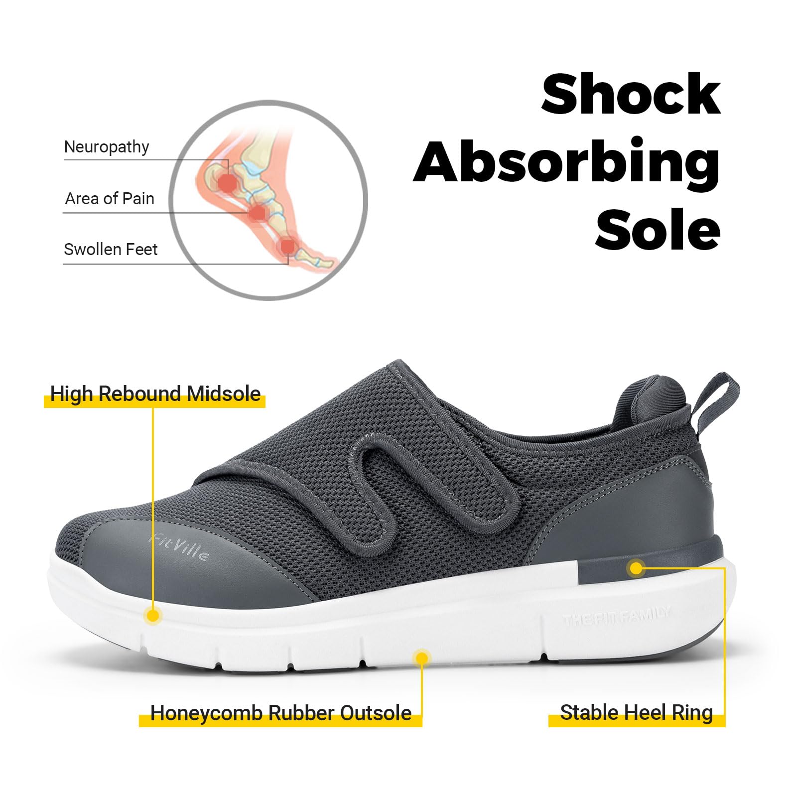 FitVille Diabetic Shoes for Men - Extra Wide Width XX-Wide Orthopedic Slip-On Sneakers with Adjustable Closure, Arch Support & Cushioning - Therapeutic Walking Shoes for Swollen Feet - Ideal for Elderly, Diabetics & Plantar Fasciitis Relief