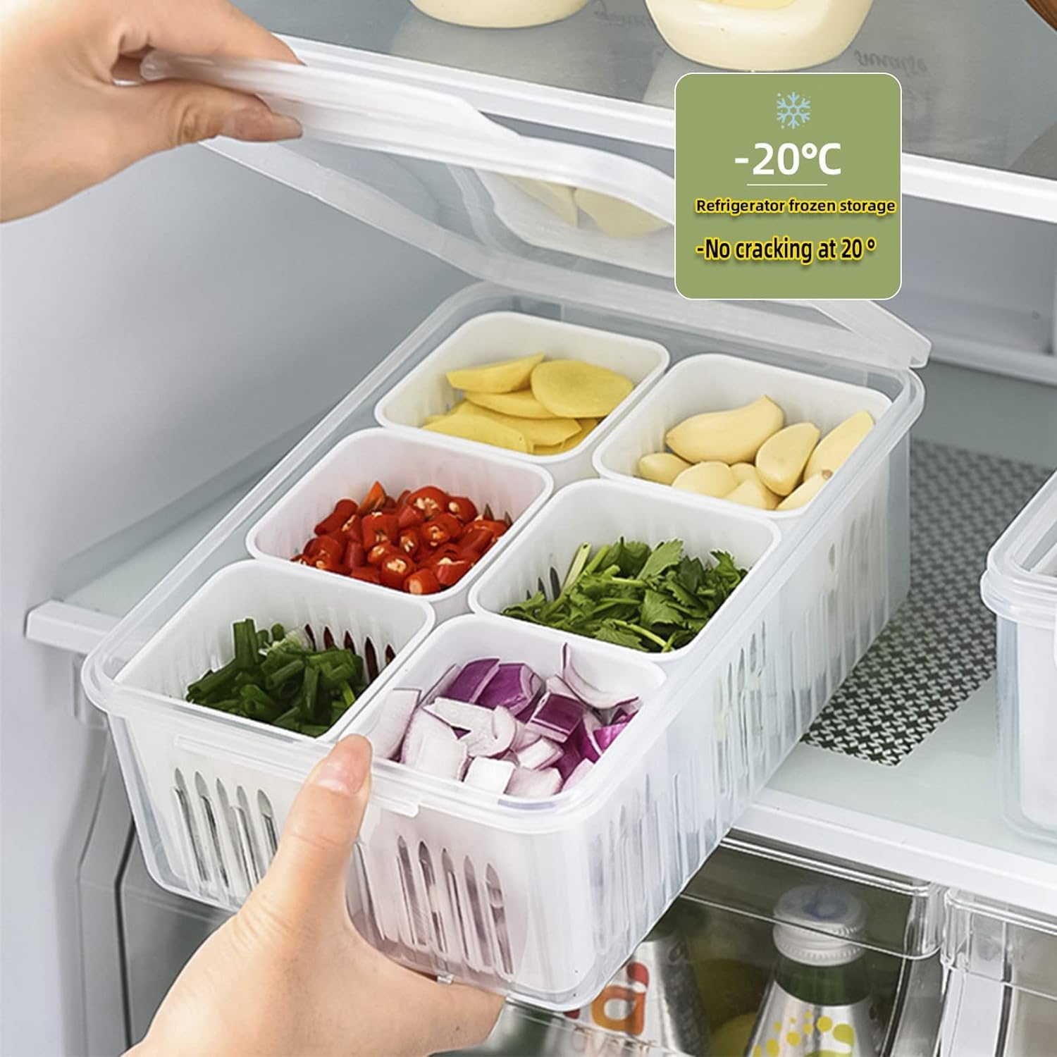 UCRAVO 6-Compartment Divided Veggie Tray - Airtight Snackle Box & Charcuterie Container for Food Storage | Refrigerator Safe Food Prep Containers | Perfect for Meal Prep, Party Platters & Fruit Organization (1 Pack)
