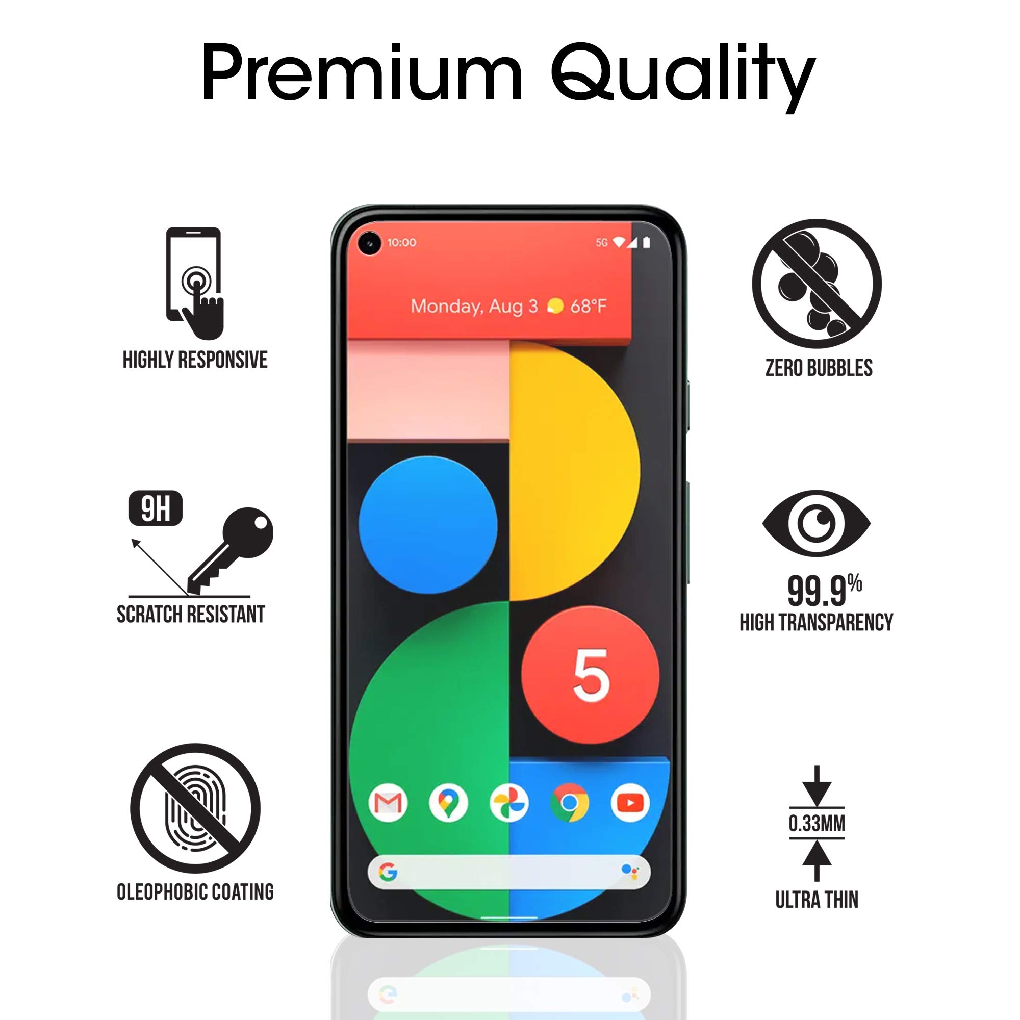 amFilm (3 Pack) Tempered Glass Screen Protector for Google Pixel 5-5G 6