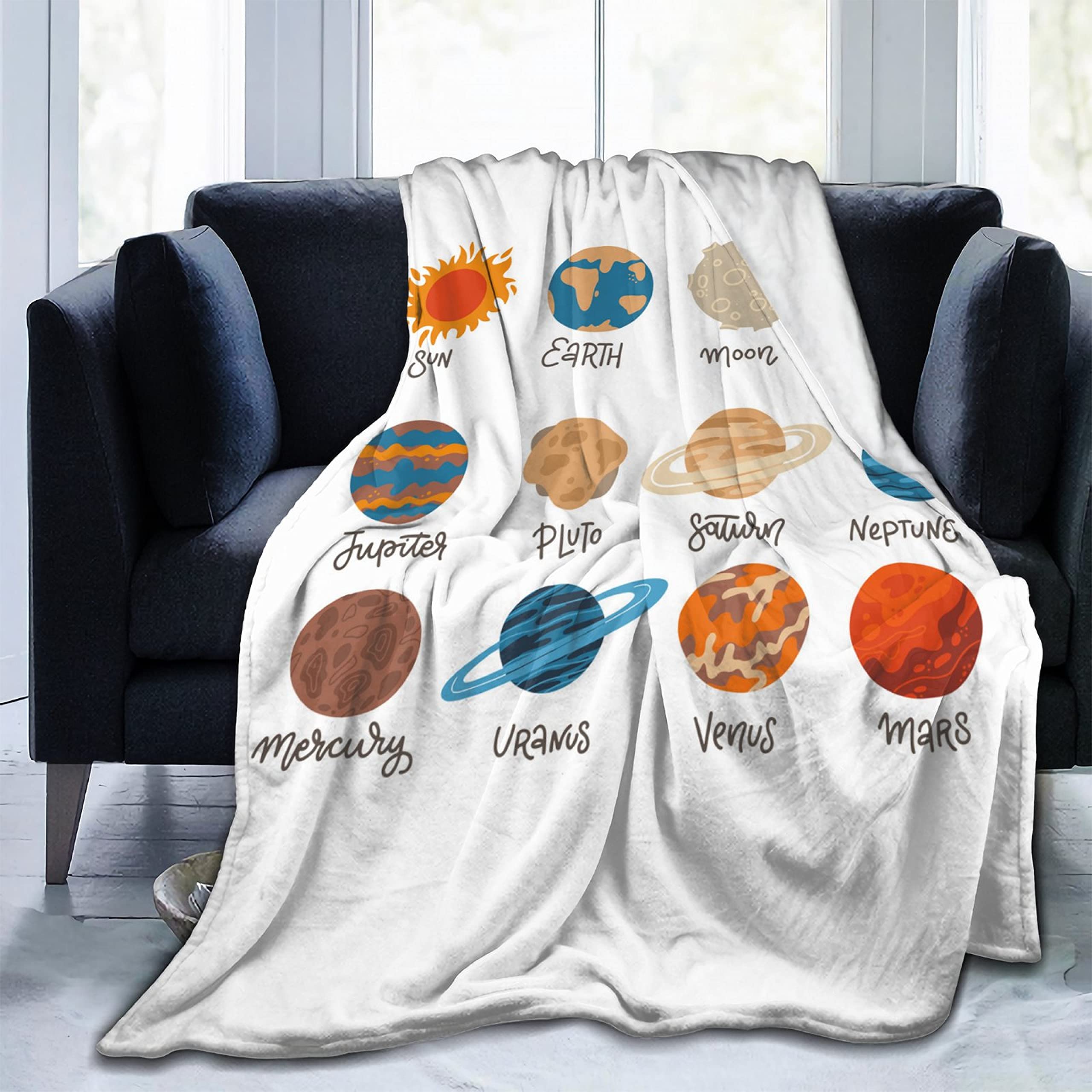 Solar System Planets Sun Moon Throw Blanket - 80