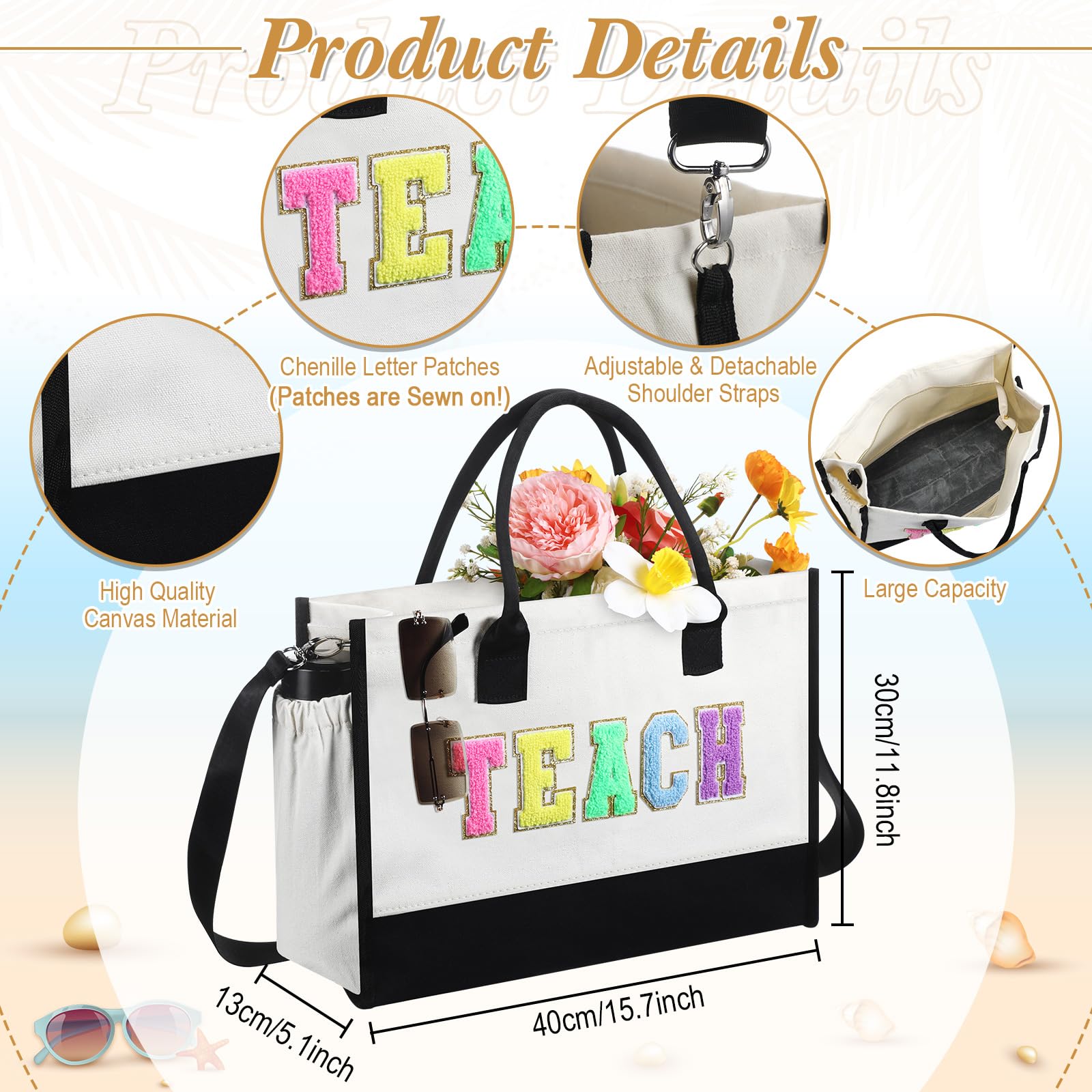 6 Pcs Teacher Tote Bags - Christmas & Graduation Gifts for Her