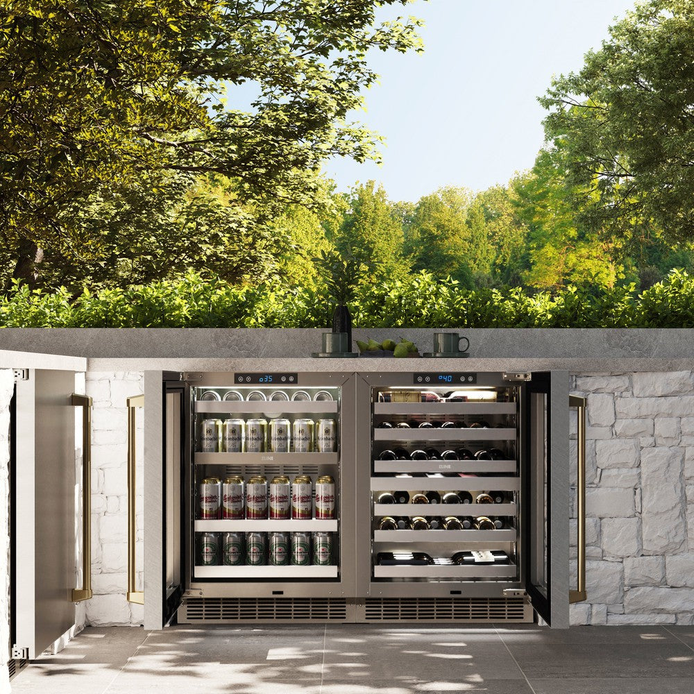 ZLINE Autograph Edition 24 Inch Touchstone 151 Beverage Refrigerator - Stainless Steel Glass Door with Gold Handle - Perfect for Home Bar, Kitchen, or Office - Energy Efficient Drink Cooler for Wine, Beer & Soda (RBSOZ SN 24 G)