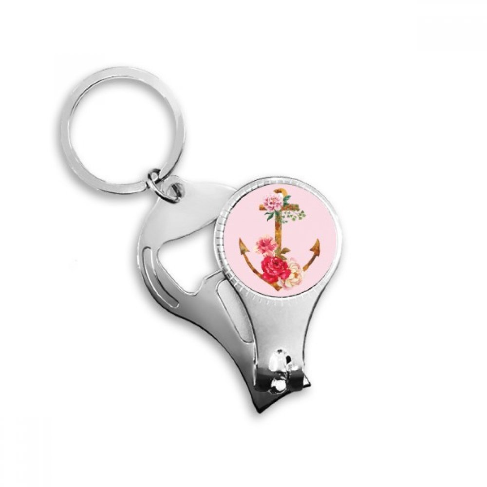 Elegant Watercolor Rose Anchor Flower Nail Clipper Keychain - Perfect for DIY Nail Art, Home Decor & Gifts