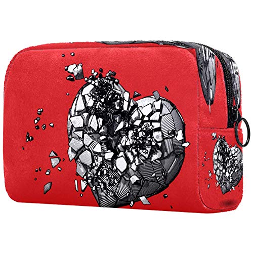 Monochrome Broken Heart Pen Ink Drawing Cosmetic Bag - Waterproof Makeup Pouch & Travel Toiletry Organizer for Women & Girls | Perfect for Travel, Gym & Daily Essentials Storage