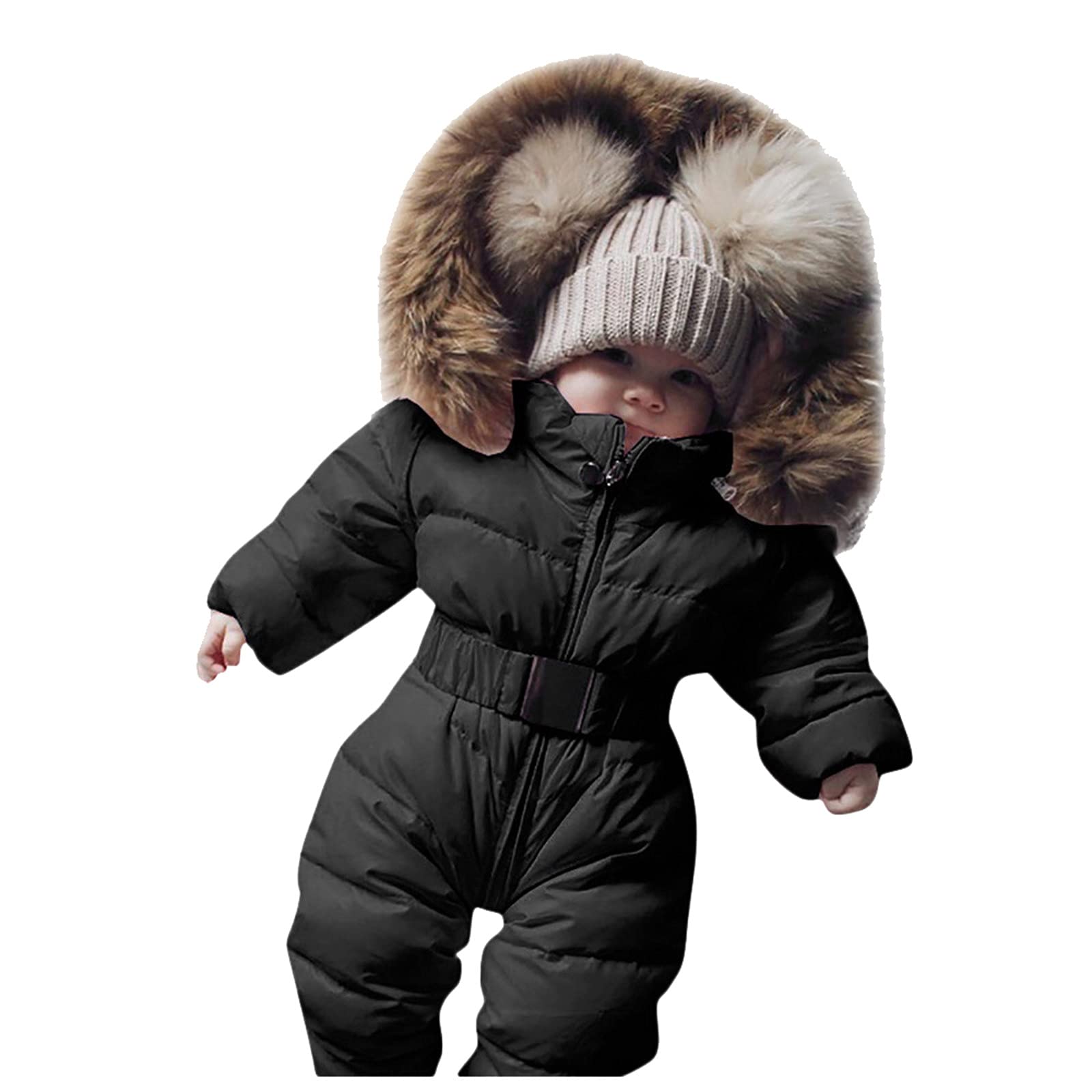 Goldweather Toddler Winter Snowsuit - Hooded Puffer Down Jacket with Fur Trim & Zipper for Baby Boys & Girls | Warm & Cozy Infant Jumpsuit Coat for Snow Play, Outdoor Adventures & Cold Weather