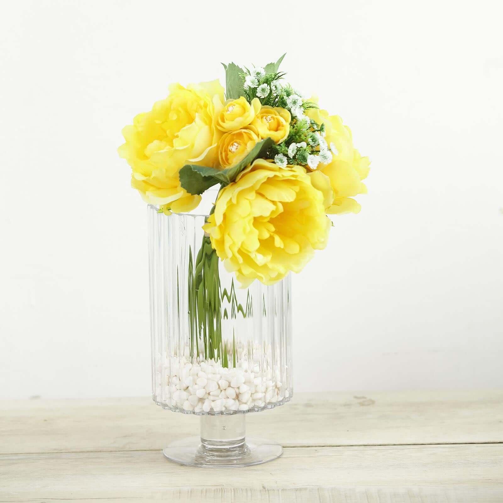 Efavormart 2 Pack 9 Inch Ribbed Glass Vases - Heavy Duty Clear Pedestal Candle Holders with Ridges for Wedding Centerpieces, Home Decor, and Party Decorations