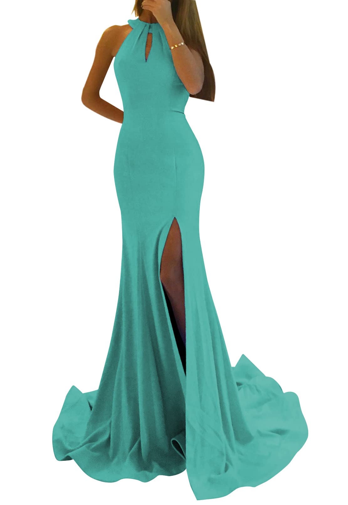 Elegant Women's Mermaid Prom Dress with High Slit & Backless Halter Neck - Formal Evening Party Gown for Homecoming, Prom Night & Special Occasions
