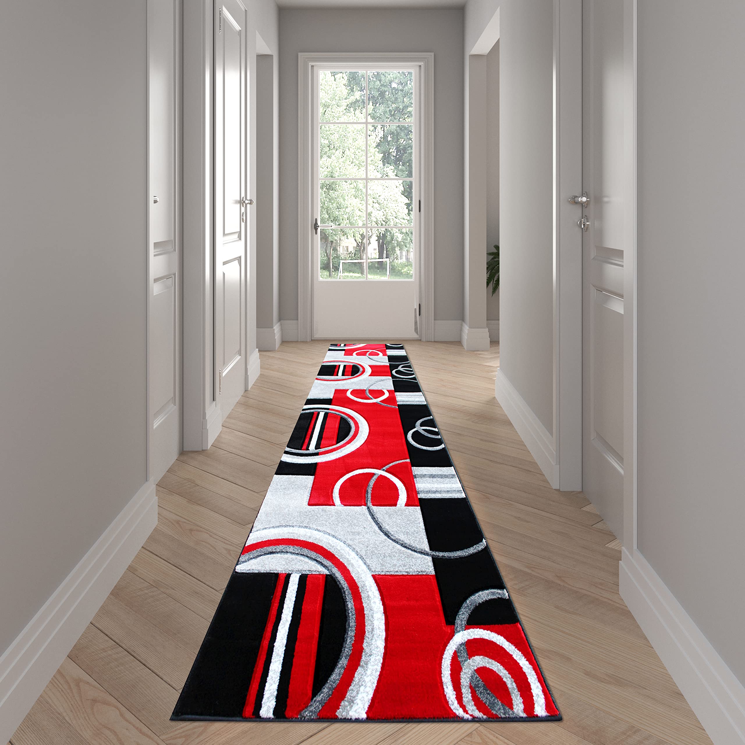 EMMA + OLIVER Modern Geometric Red Accent Rug - 3x10 Feet 3D Sculpted Design - Stain & Moisture Resistant with Jute Backing - Easy Maintenance - Perfect for Living Room, Bedroom or Office Decor