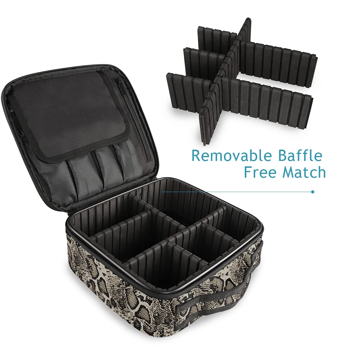 Stylish Animal Print Snake Skin Travel Makeup Case - Large Cosmetic Bag Organizer for Women | Perfect for Travel, Gym & Daily Essentials Storage